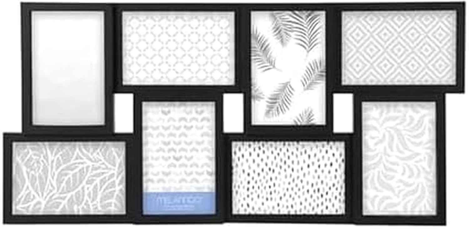 Melannco 18 x 18 Inch 9 Opening Photo Collage Frame, Displays Four 4x6 and Five 6x4 Inch Photos, Black