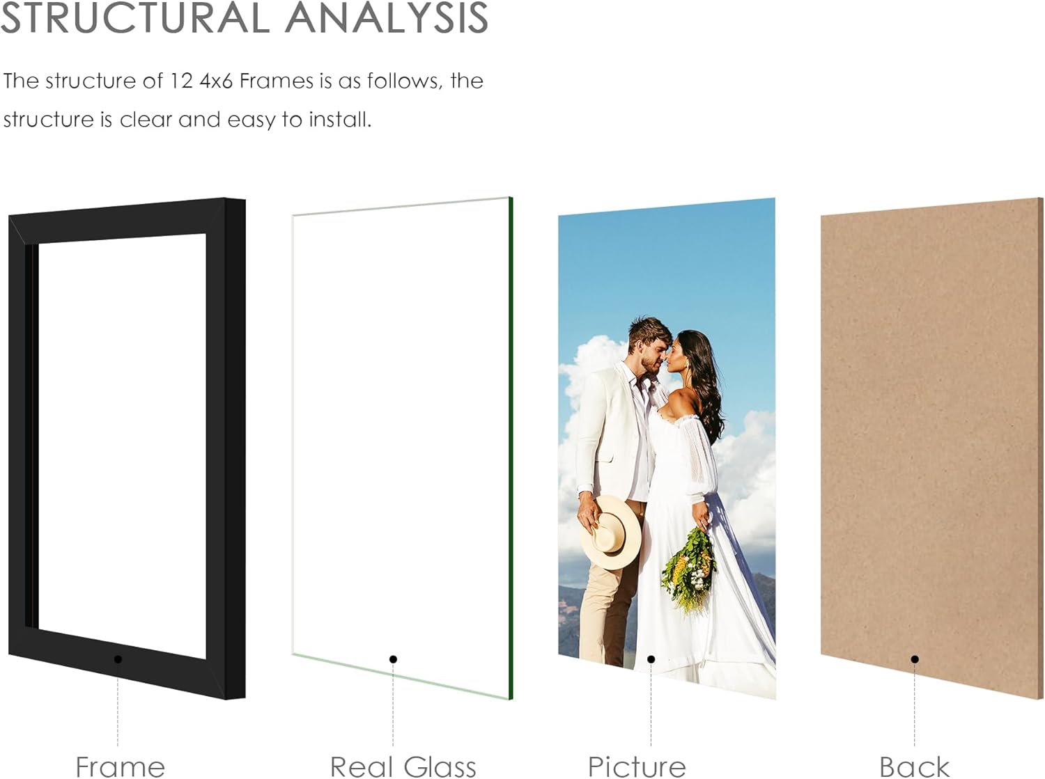 4x6 Picture Frame Collage, 12-Pack Picture Frames Collage Wall Decor, Set with Glass Front, Assembly Required, Black