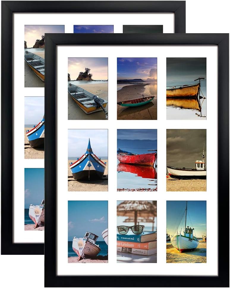 HORLIMER 2 Pack 4x6 Picture Frames Collage with 24 Openings, Multi Photo Frame for Wall Hanging, Black