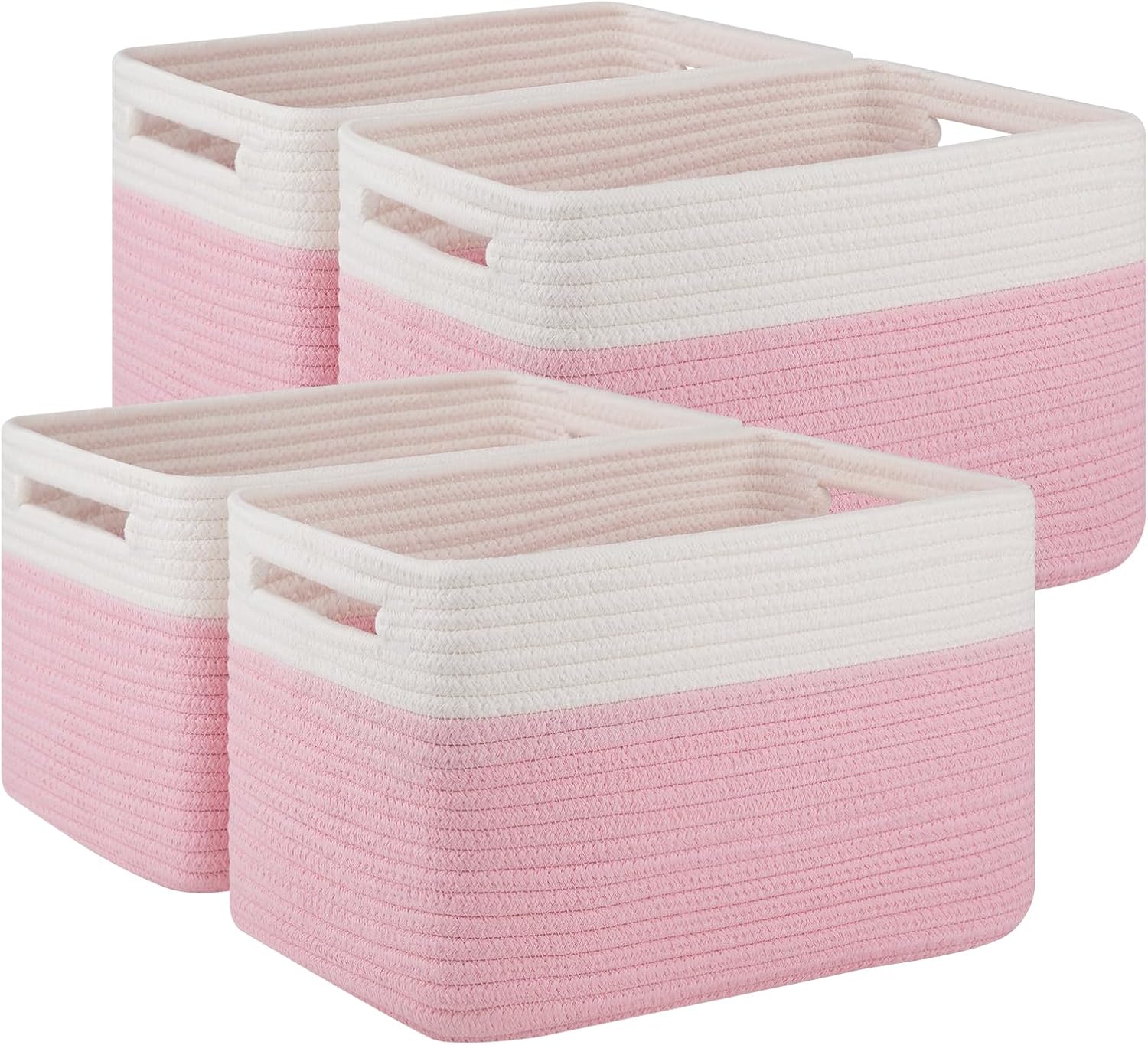4 Pack Storage Baskets for Organizing, Woven Baskets for Shelves - Perfect for Toys, Books, Towels, and Clothes, Durable Gift Basket Bins Toy Storage, 12.7''Lx9''Wx7.8''H, Brown & White