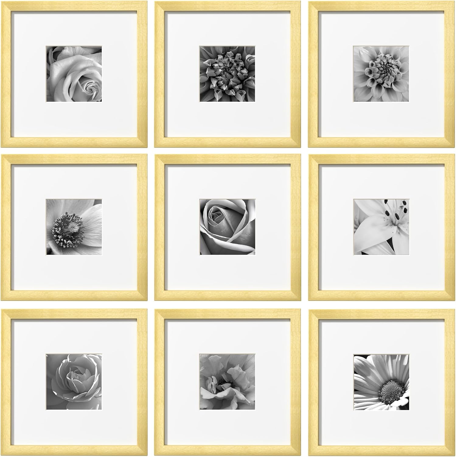 eletecpro 12x12 Picture Frames Set of 9 with Mat for 8x8 Photos or without Mat for 12x12, Square Gallery Wall Decor Collage for Picture Display, Black Frame Set for Wall Hanging