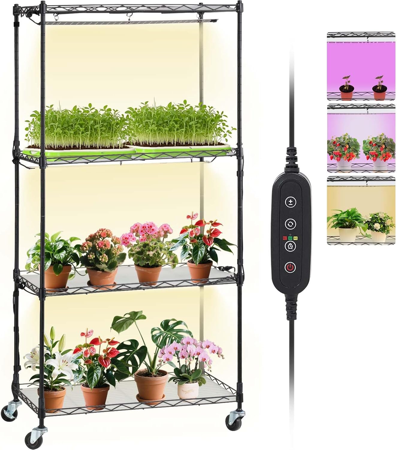 VEVOR DIY Plant Stand with Grow Light, 6-Tier Large Tall Plant Shelf with 192W 5000K Full Spectrum Grow Lights, Indoor Grow Light Shelf with Wheels for Seed Starting 29.5" L x 13.8" W x 70.9" H