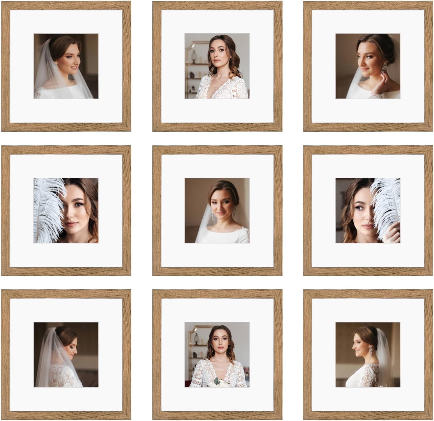 12x12 Picture Frame Set of 9, Display Pictures 8x8 with Mat or 12x12 without Mat, Multi Collage Gallery Square Photo Frames for Wall or Tabletop, Black