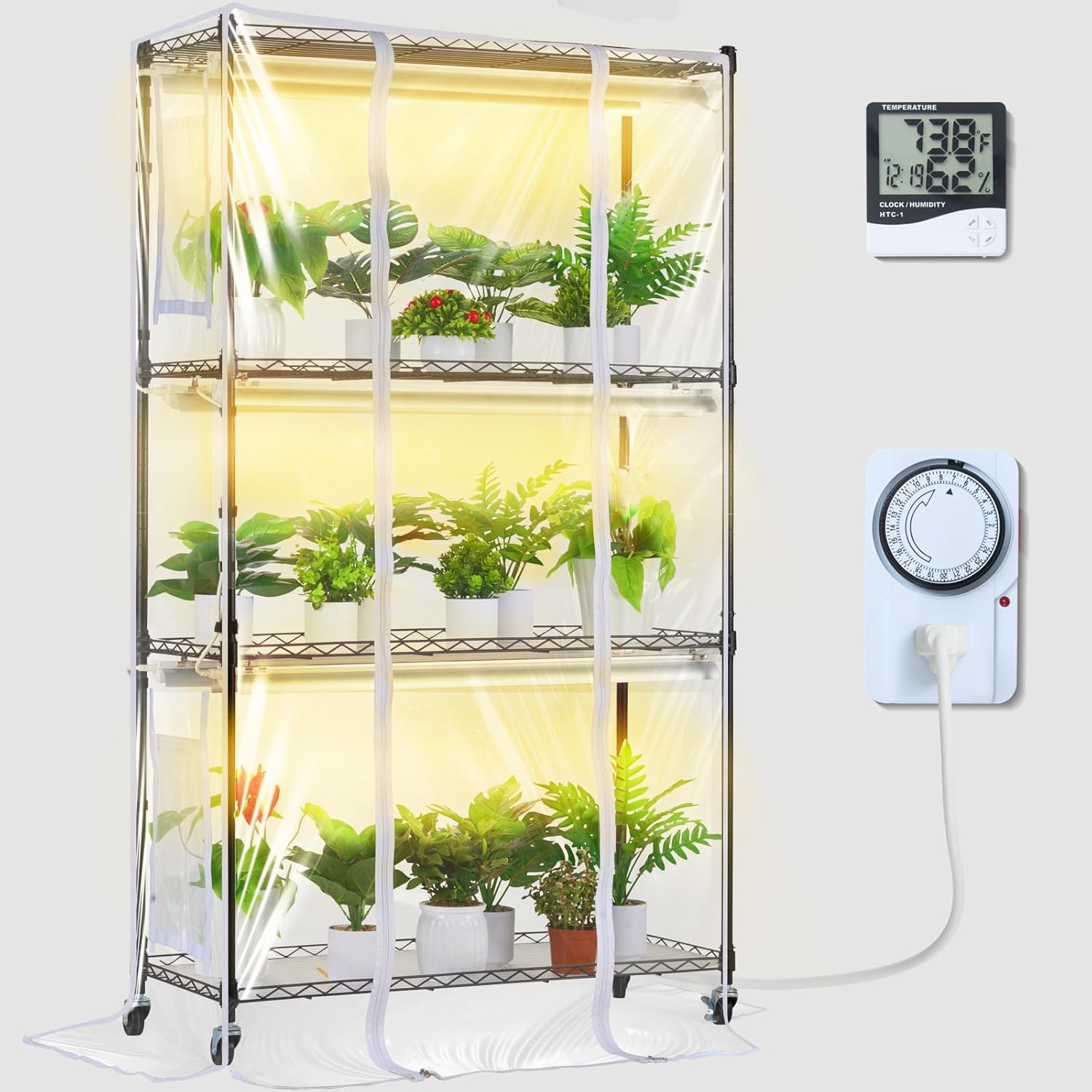 VEVOR DIY Plant Stand with Grow Light, 6-Tier Large Tall Plant Shelf with 192W 5000K Full Spectrum Grow Lights, Indoor Grow Light Shelf with Wheels for Seed Starting 29.5" L x 13.8" W x 70.9" H