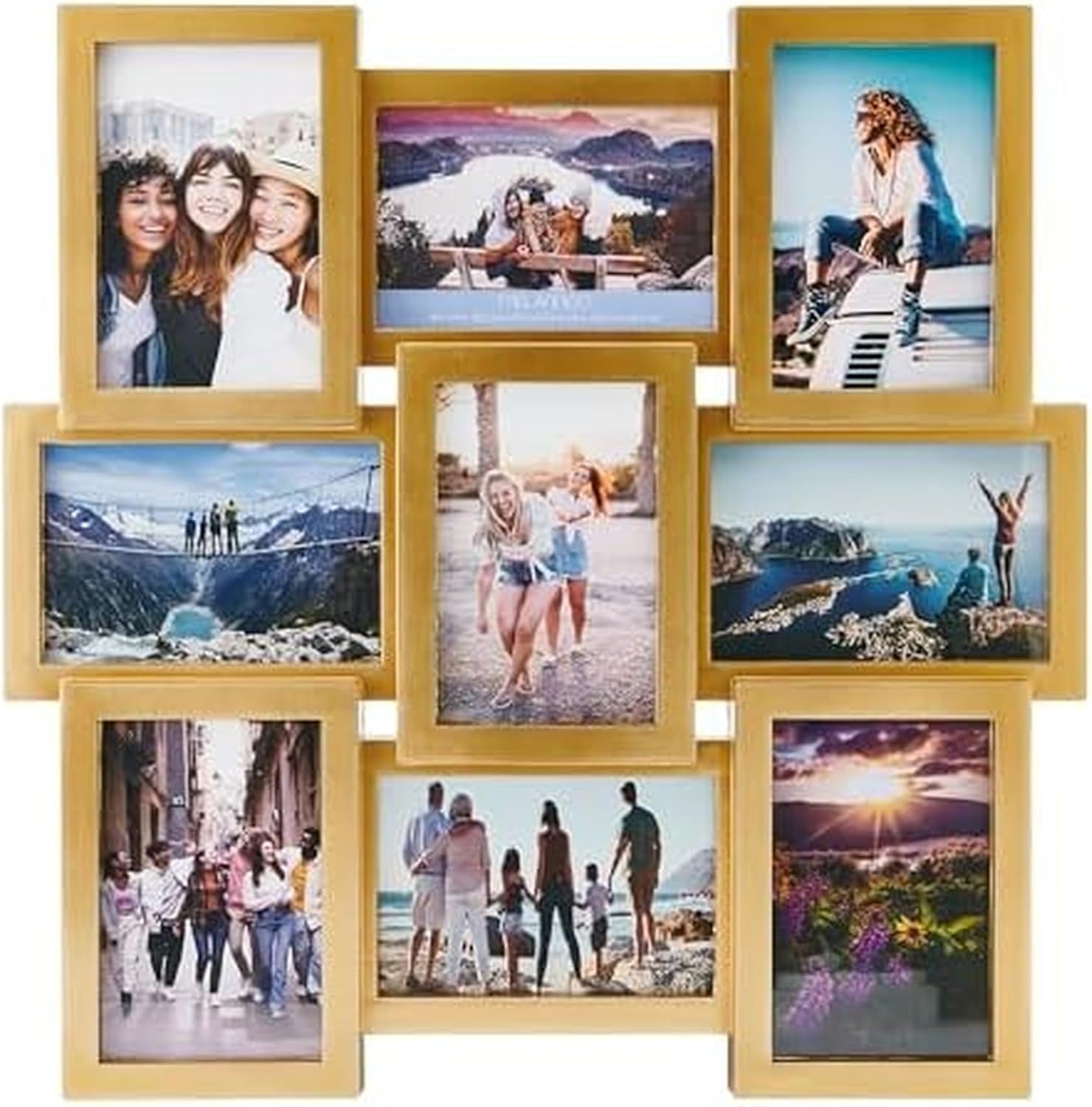 Melannco 18 x 18 Inch 9 Opening Photo Collage Frame, Displays Four 4x6 and Five 6x4 Inch Photos, Black