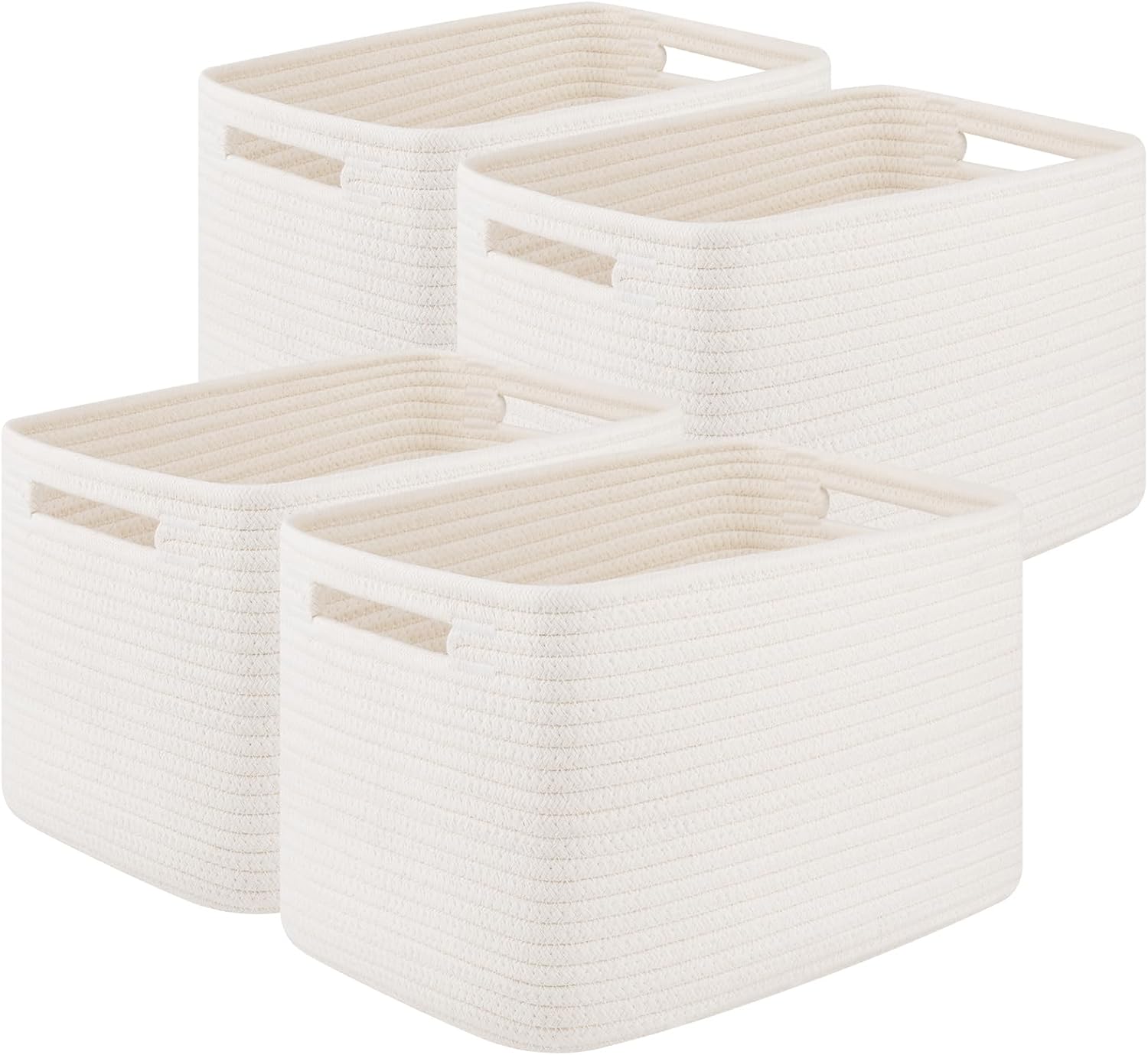 Storage Baskets for Organizing, Woven Decorative Baskets for Shelves - Books, Towels, and Clothes, Cotton Rope Toy Storage Bins, 12.7''Lx9''Wx7.8''H, Pack of 4, Brown