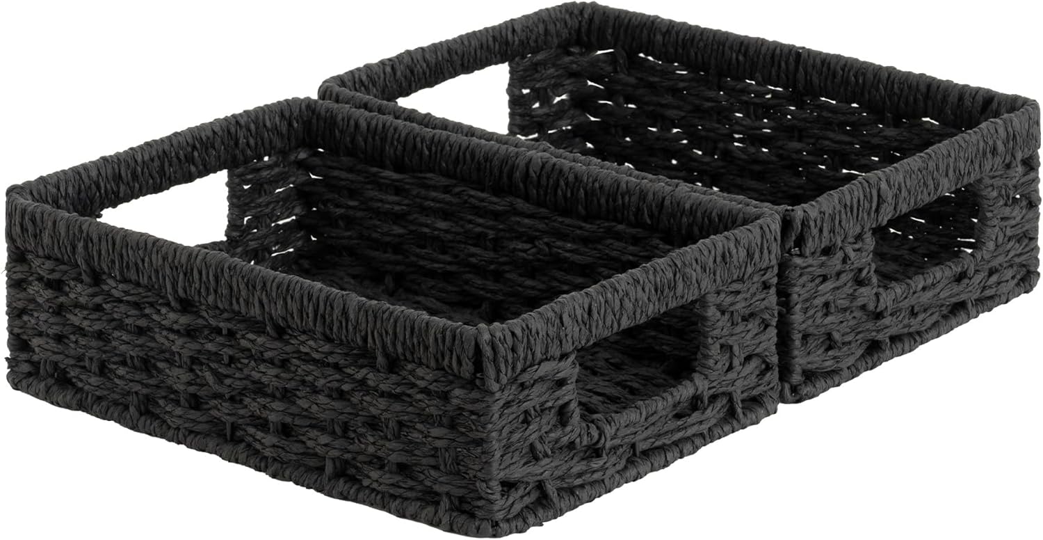 StorageWorks Wicker Basket, Baskets for Organizing, Storage Basket with Built-in Handles, Water Hyacinth Shelves (Medium 2-Pack, Natural Hyacinth)