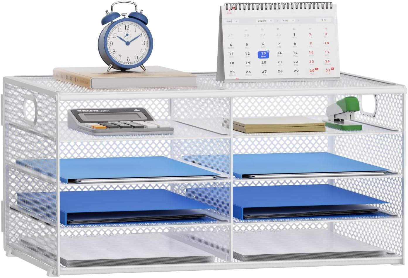 Lavatino 14 Compartments Paper Organizer for Desk, Mesh Literature Organizer, Mail File Sorter Tray with Handle, Desktop Mailbox for Office Classroom Home, Black