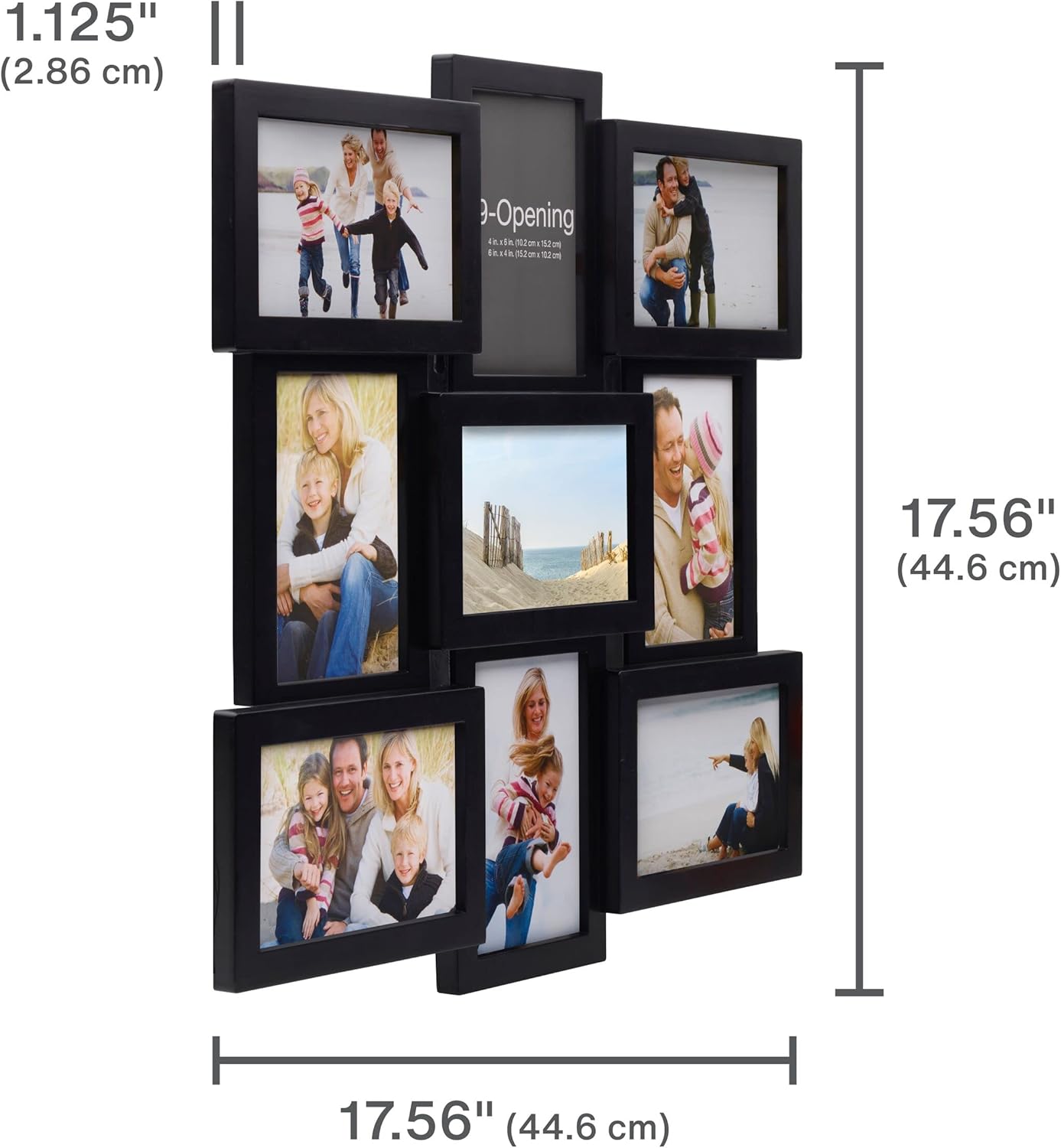 Melannco 18 x 18 Inch 9 Opening Photo Collage Frame, Displays Four 4x6 and Five 6x4 Inch Photos, Black