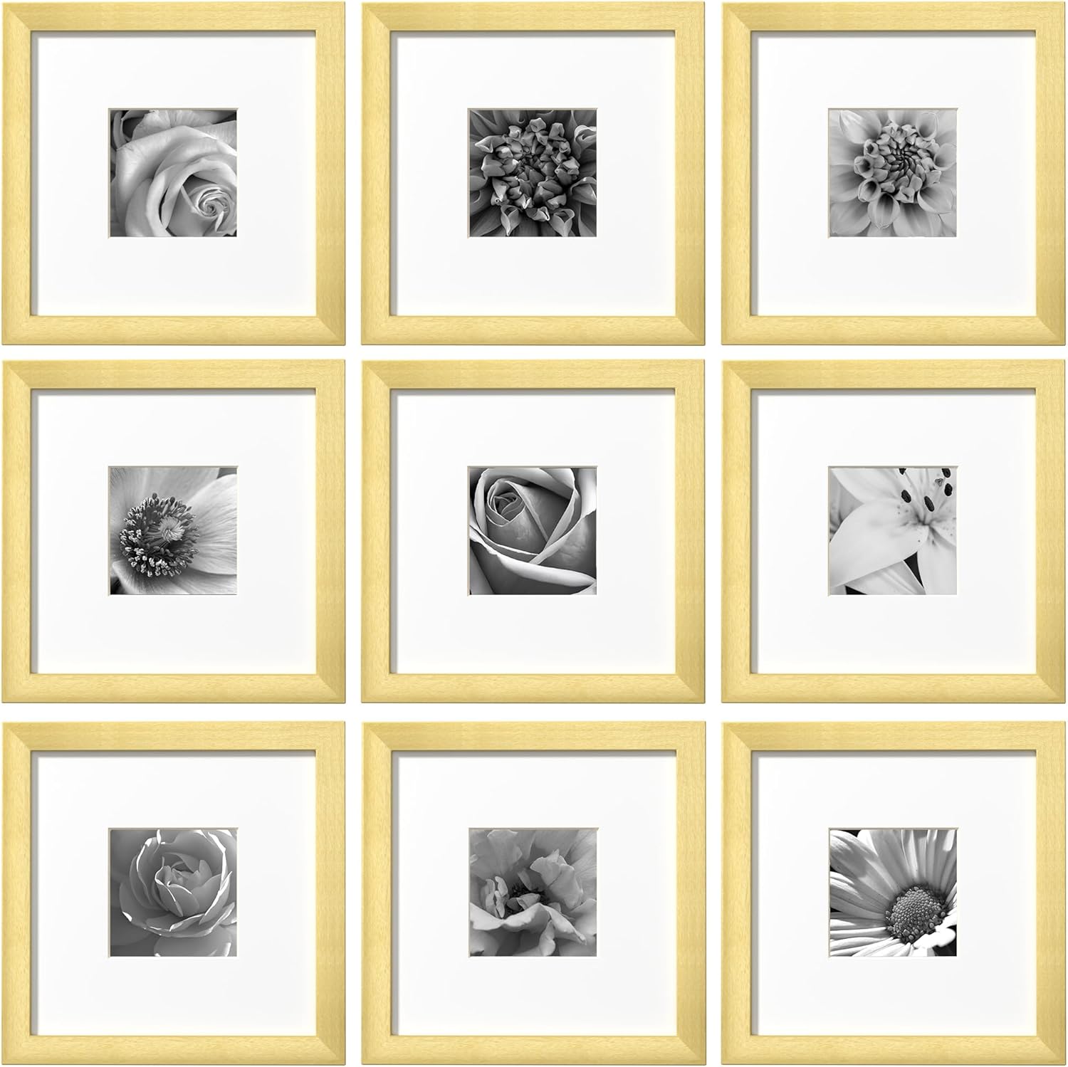 eletecpro 12x12 Picture Frames Set of 9 with Mat for 8x8 Photos or without Mat for 12x12, Square Gallery Wall Decor Collage for Picture Display, Black Frame Set for Wall Hanging