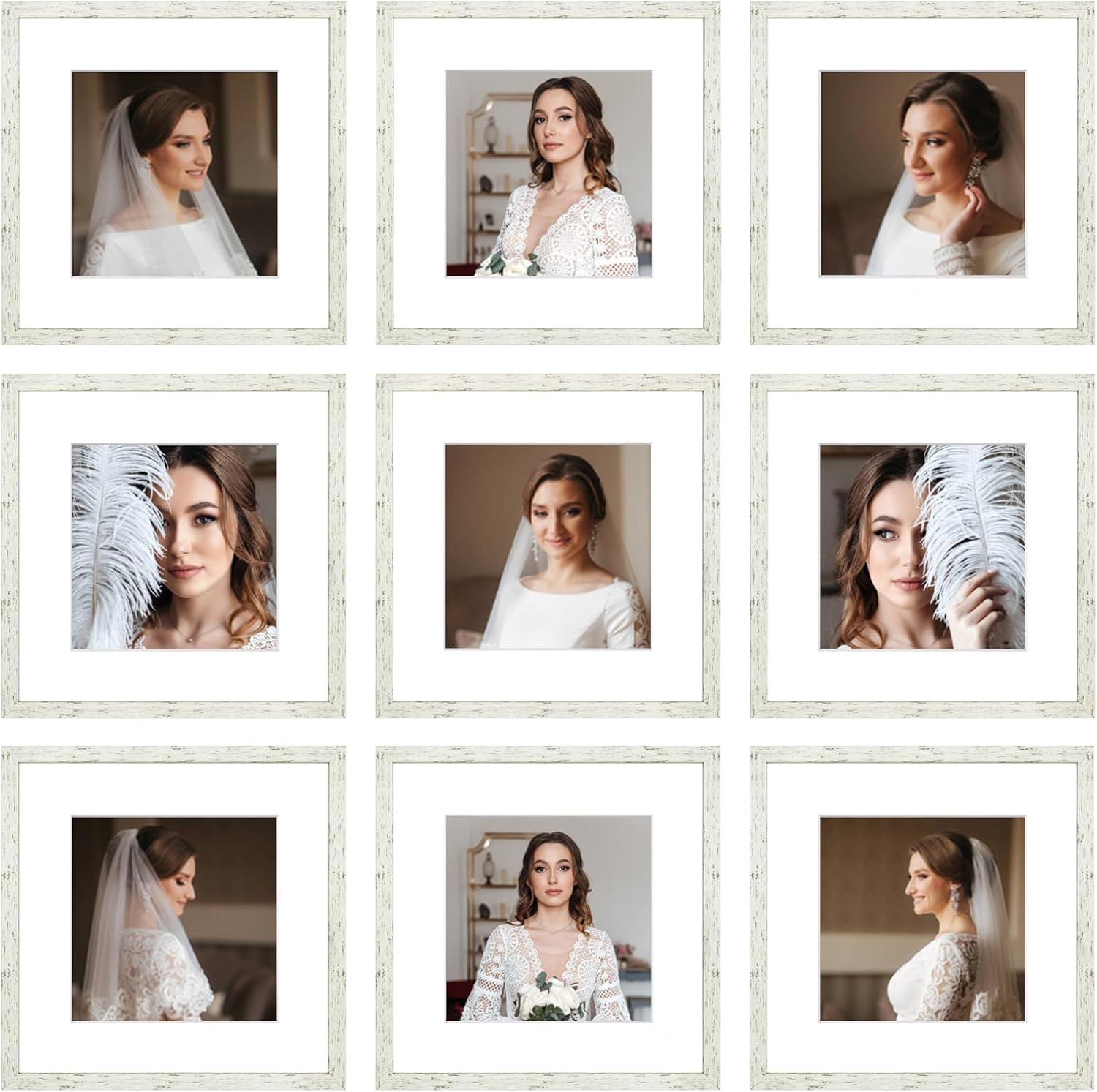 12x12 Picture Frame Set of 9, Display Pictures 8x8 with Mat or 12x12 without Mat, Multi Collage Gallery Square Photo Frames for Wall or Tabletop, Black
