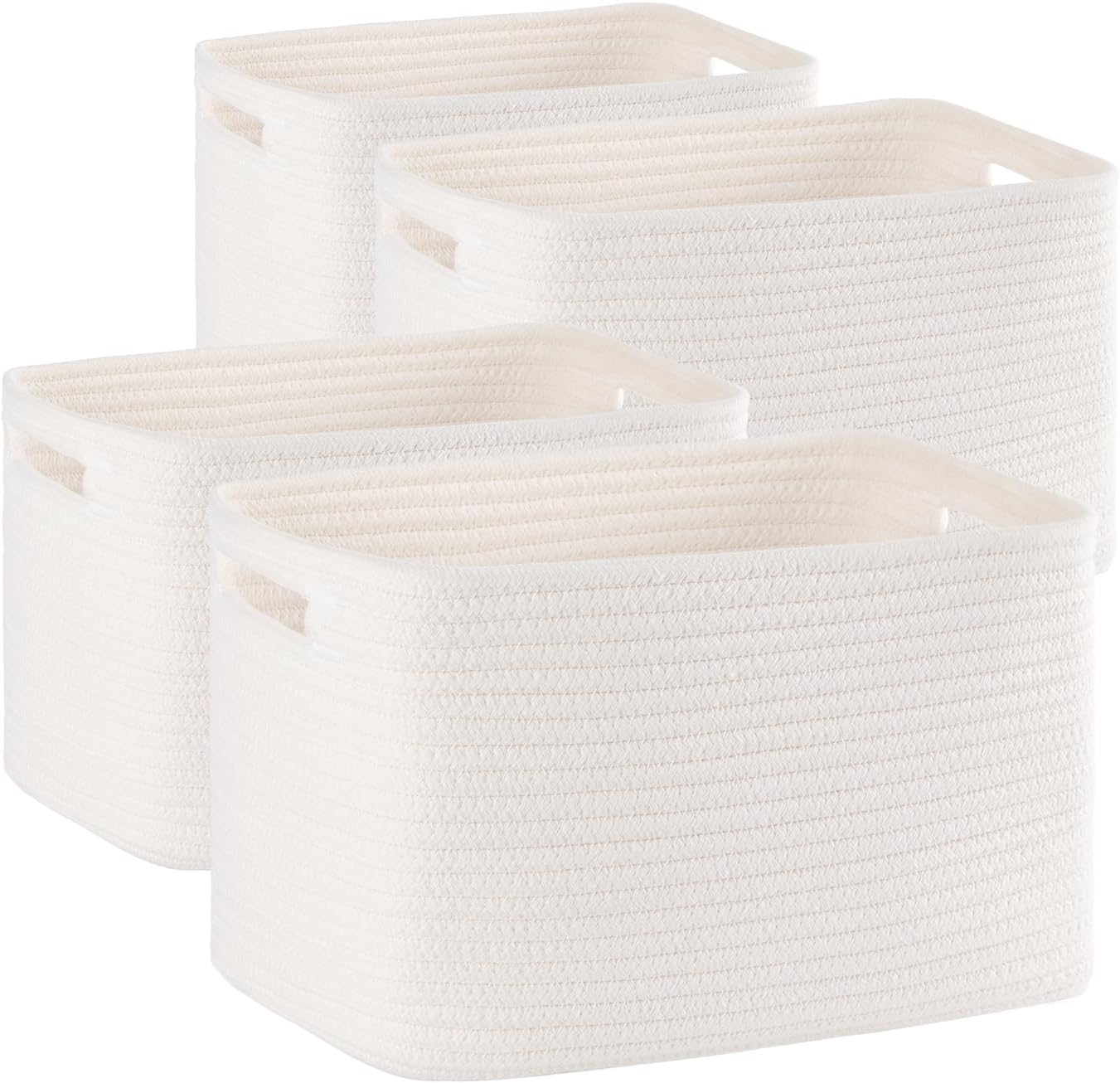 4 Pack Storage Baskets for Organizing, Woven Baskets for Shelves - Perfect for Toys, Books, Towels, and Clothes, Durable Gift Basket Bins Toy Storage, 12.7''Lx9''Wx7.8''H, Brown & White