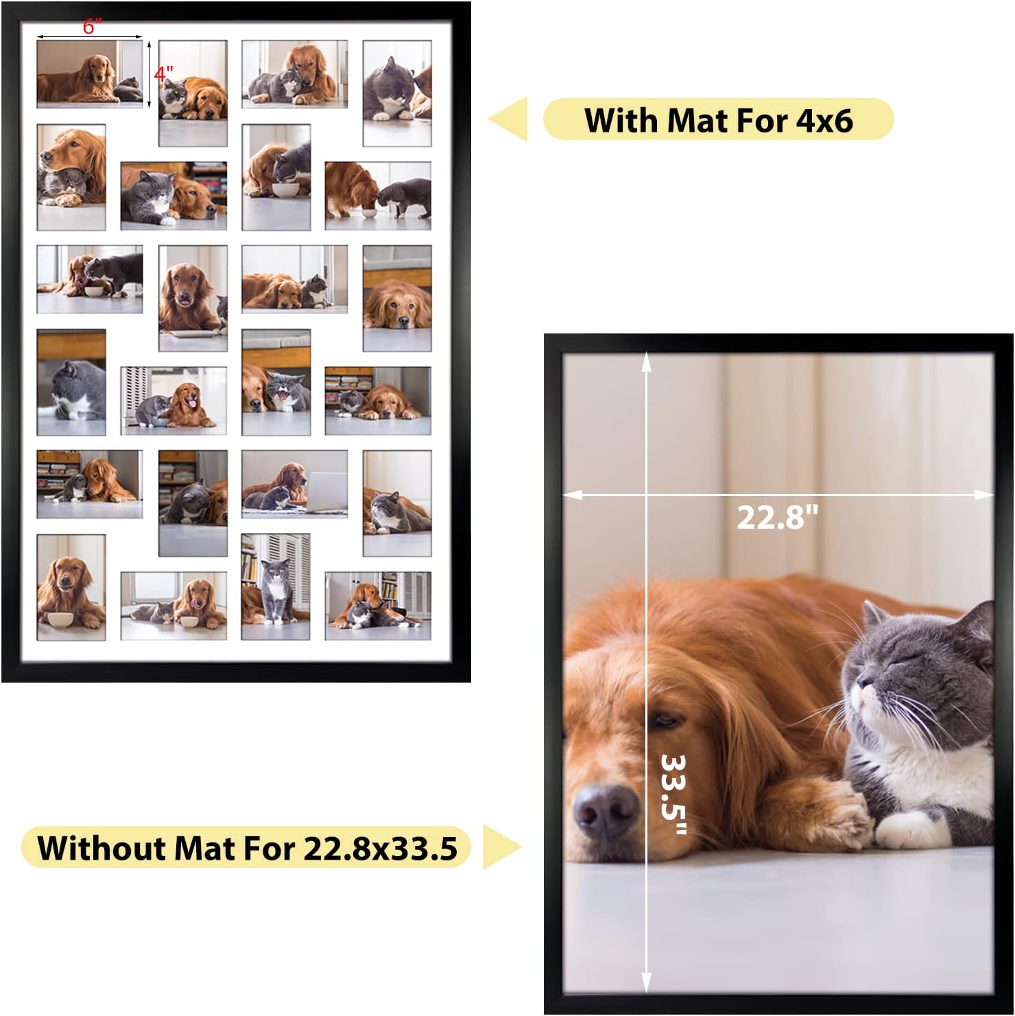 HORLIMER 2 Pack 4x6 Picture Frames Collage with 24 Openings, Multi Photo Frame for Wall Hanging, Black