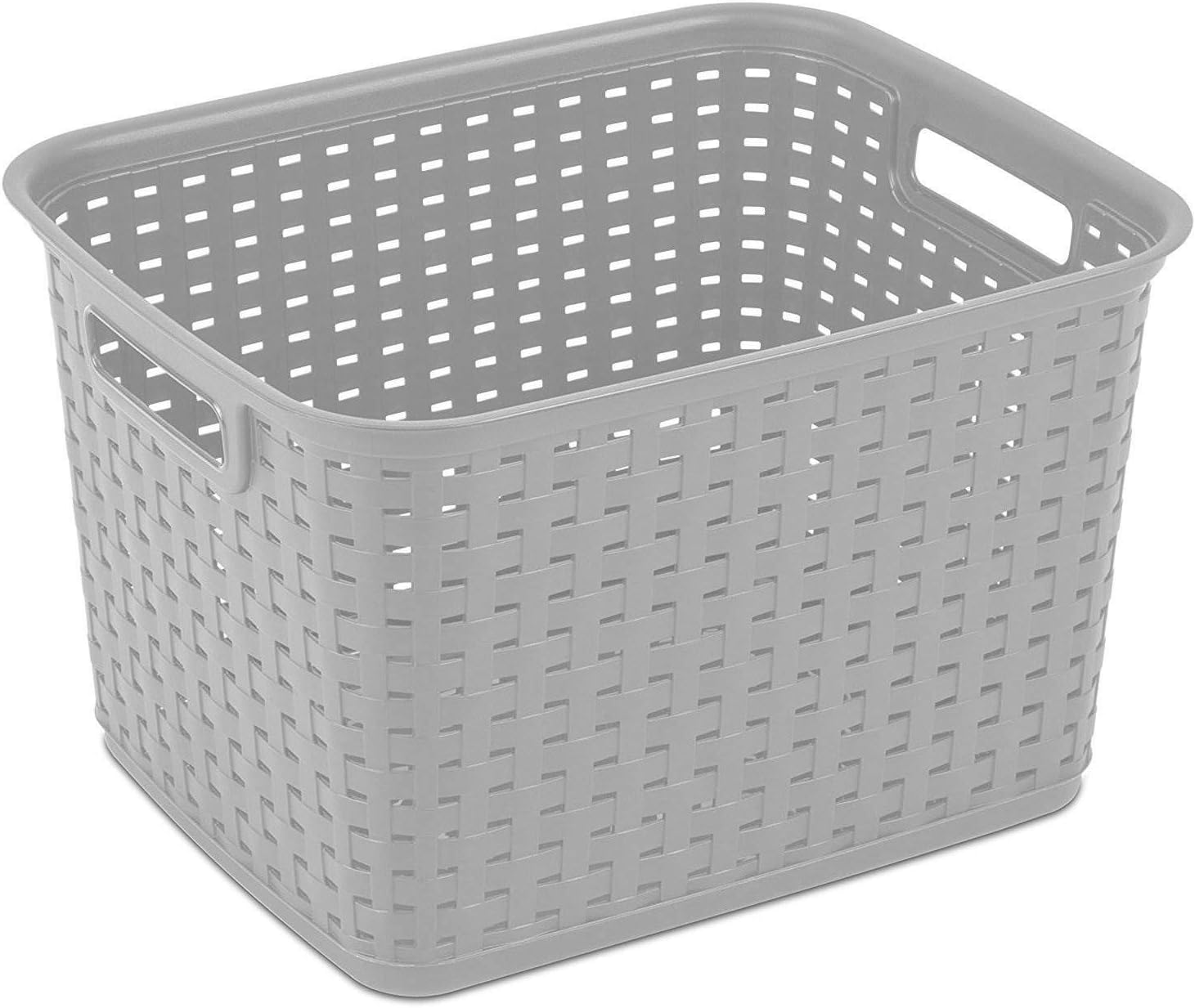 Sterilite 6-Pack Tall Weave Basket, Wicker-Style Plastic Open Storage Bin, Cement Gray - Multi-Purpose Decorative Organizer for Laundry Area, Shelves, Closets, Pantries, Living Rooms or Offices