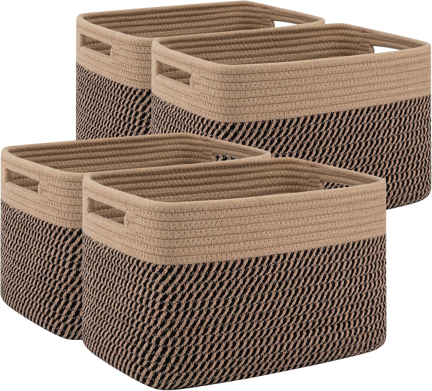 4 Pack Storage Baskets for Organizing, Woven Baskets for Shelves - Perfect for Toys, Books, Towels, and Clothes, Durable Gift Basket Bins Toy Storage, 12.7''Lx9''Wx7.8''H, Brown & White