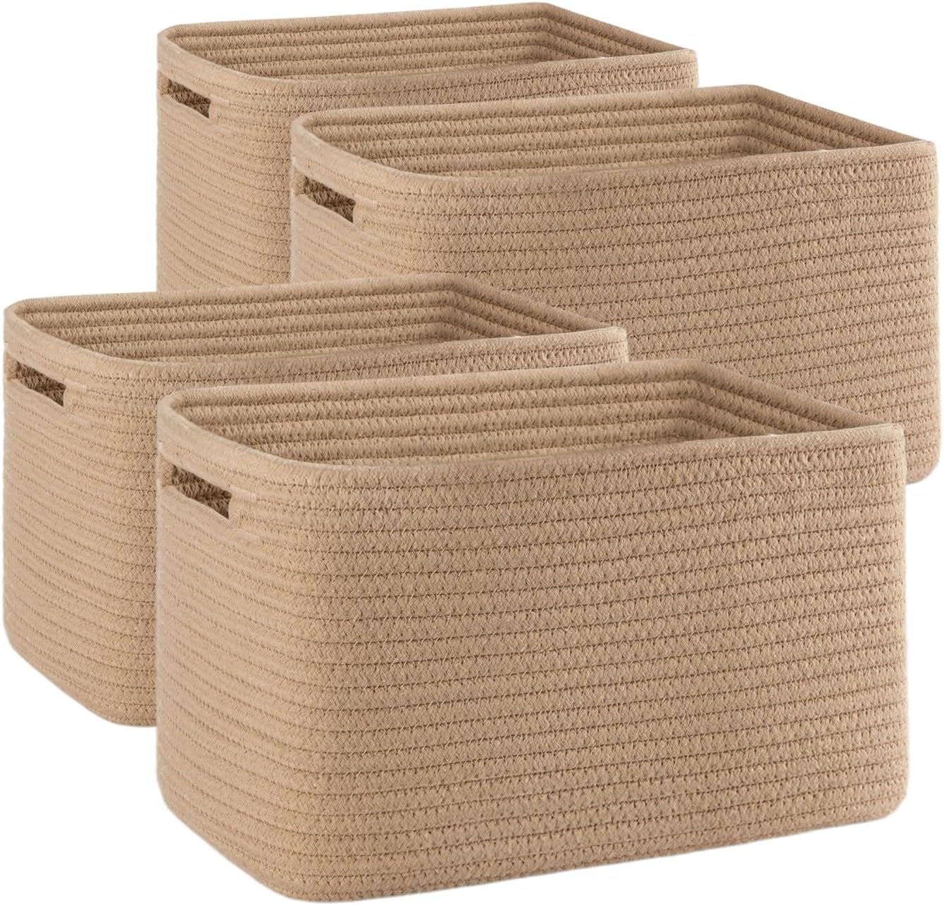 4 Pack Storage Baskets for Organizing, Woven Baskets for Shelves - Perfect for Toys, Books, Towels, and Clothes, Durable Gift Basket Bins Toy Storage, 12.7''Lx9''Wx7.8''H, Brown & White