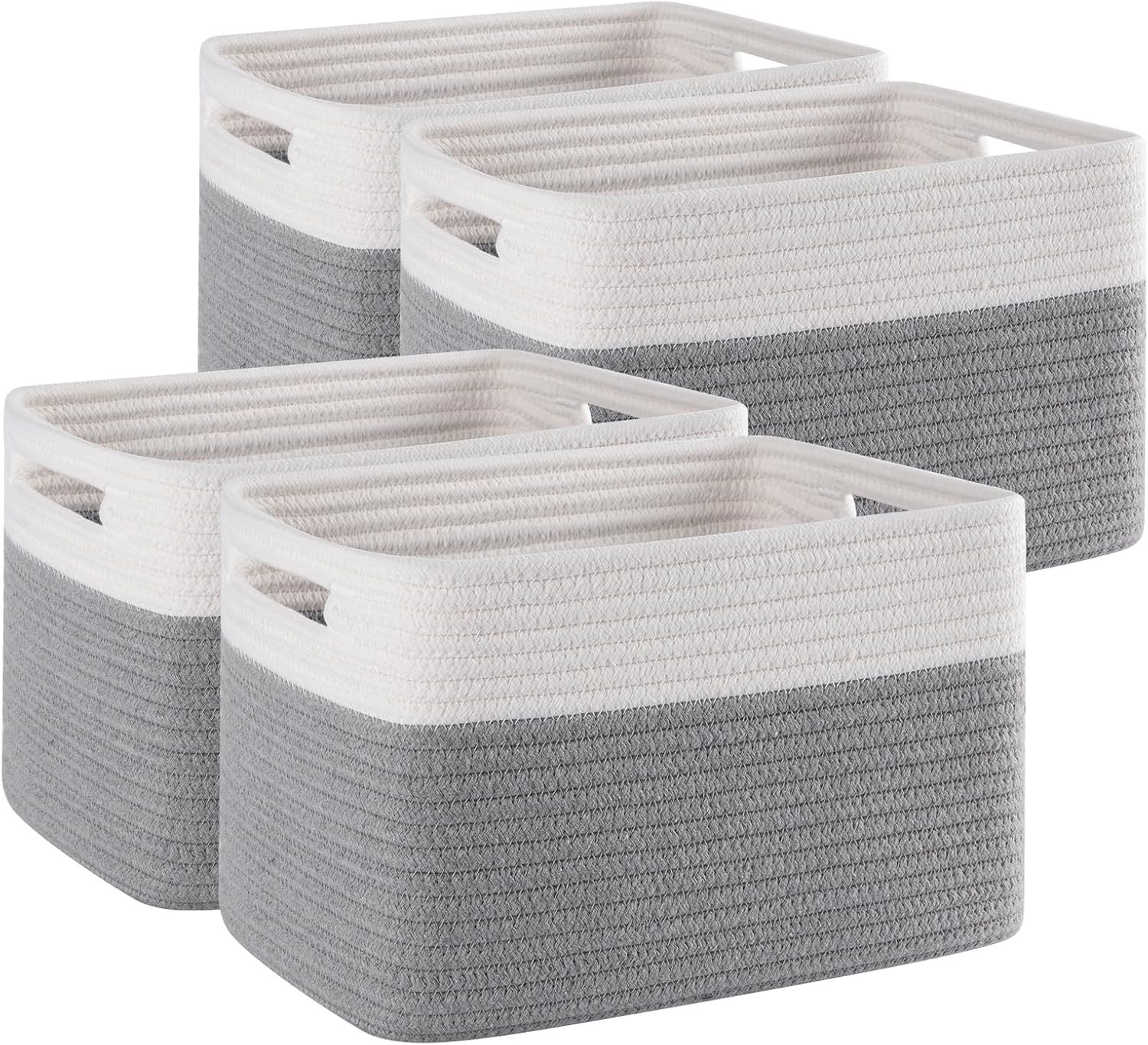 4 Pack Storage Baskets for Organizing, Woven Baskets for Shelves - Perfect for Toys, Books, Towels, and Clothes, Durable Gift Basket Bins Toy Storage, 12.7''Lx9''Wx7.8''H, Brown & White