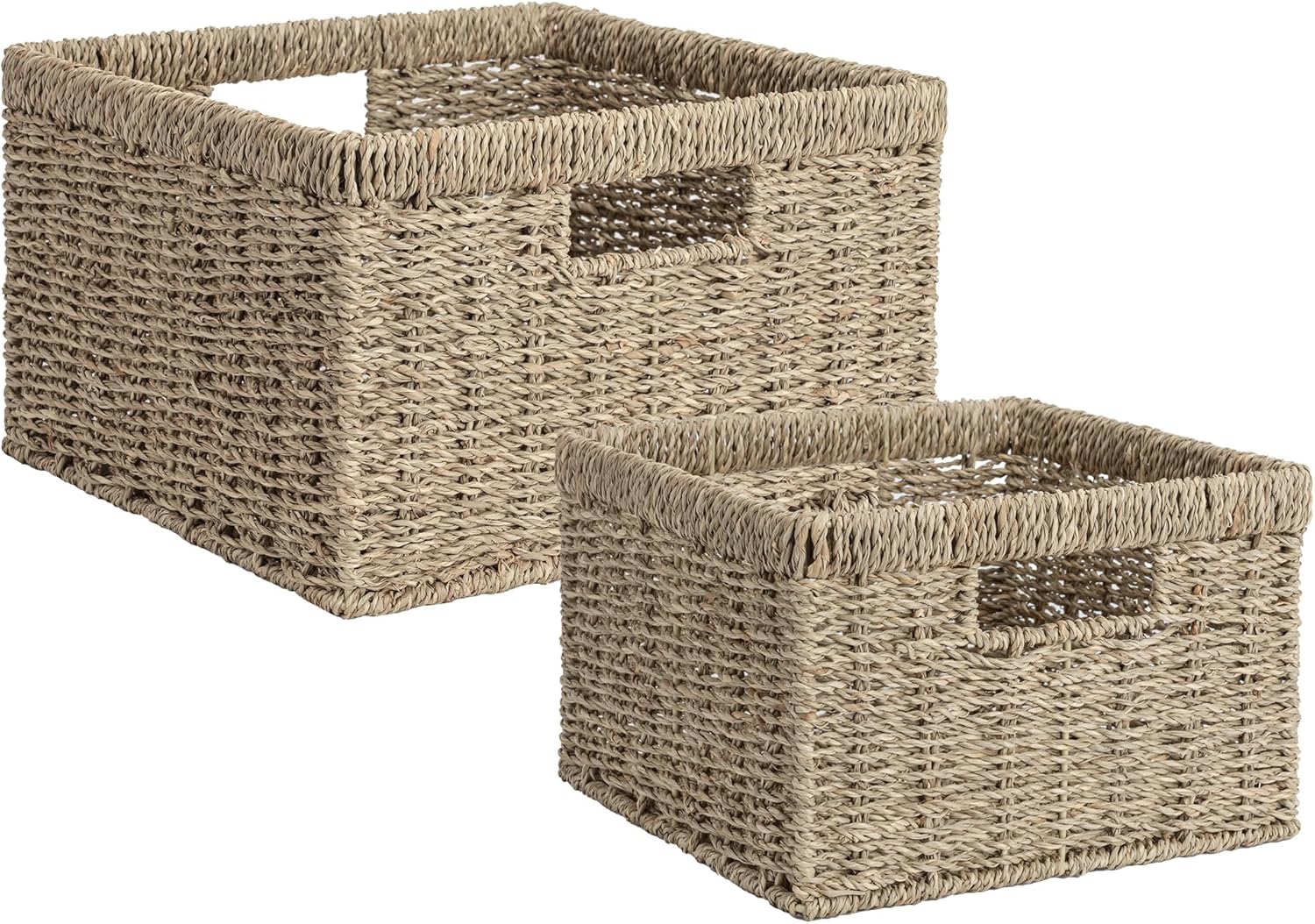 StorageWorks Wicker Basket, Baskets for Organizing, Storage Basket with Built-in Handles, Water Hyacinth Shelves (Medium 2-Pack, Natural Hyacinth)