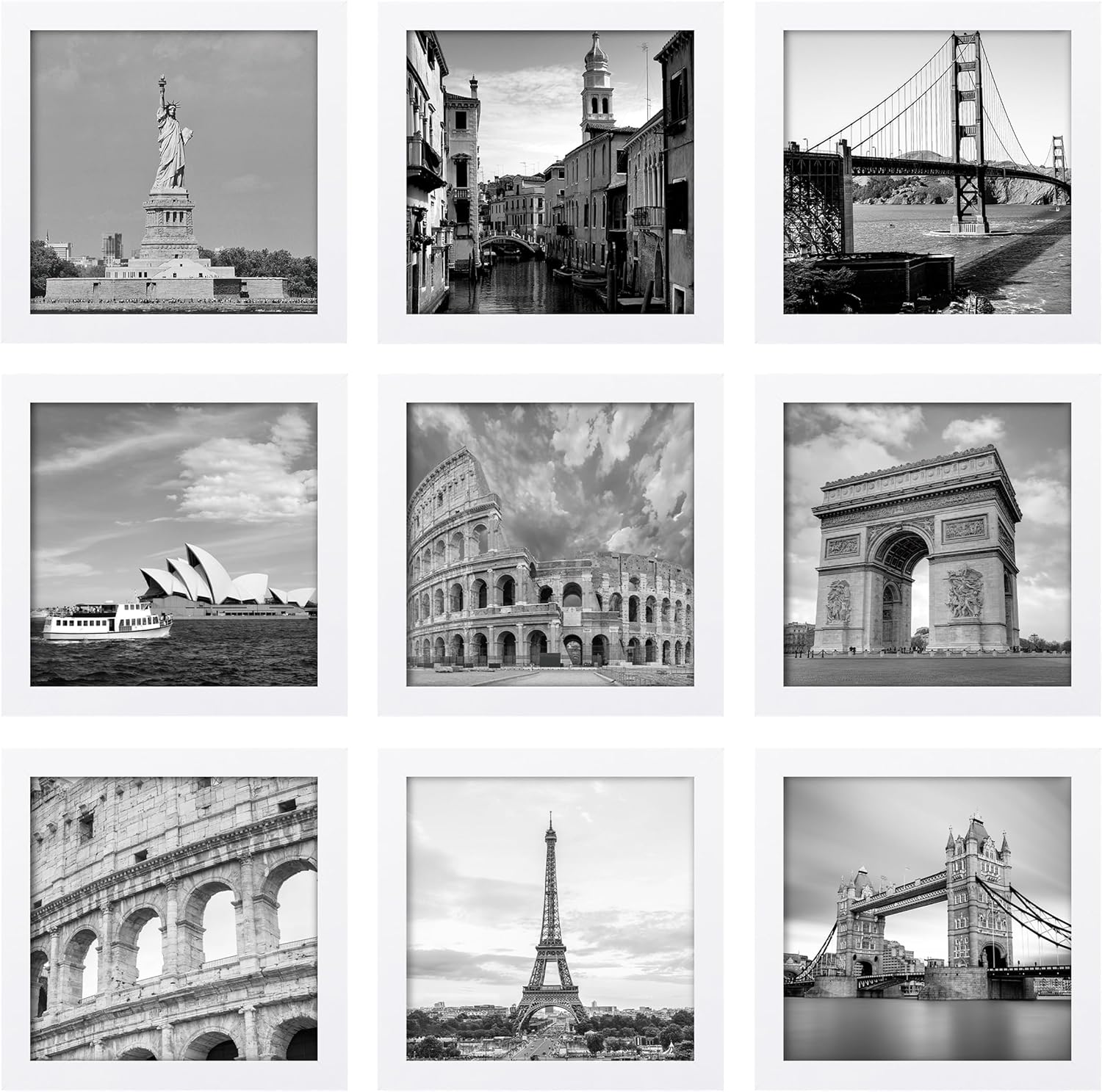 eletecpro 12x12 Picture Frames Set of 9 with Mat for 8x8 Photos or without Mat for 12x12, Square Gallery Wall Decor Collage for Picture Display, Black Frame Set for Wall Hanging