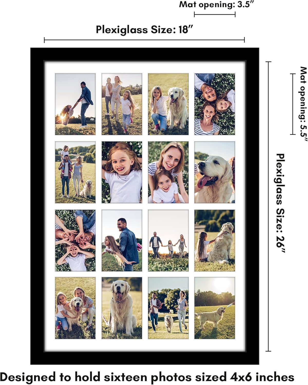 Americanflat 4x6 Collage Picture Frame with Polished Plexiglass - Multi Picture Frames Fit Sixteen 4x6 Photos or Use as One 18x26 Poster Frame for Wall Display - Signature Collection - Black