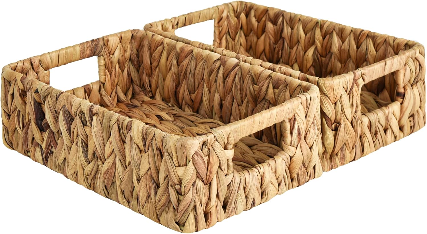 StorageWorks Wicker Basket, Baskets for Organizing, Storage Basket with Built-in Handles, Water Hyacinth Shelves (Medium 2-Pack, Natural Hyacinth)