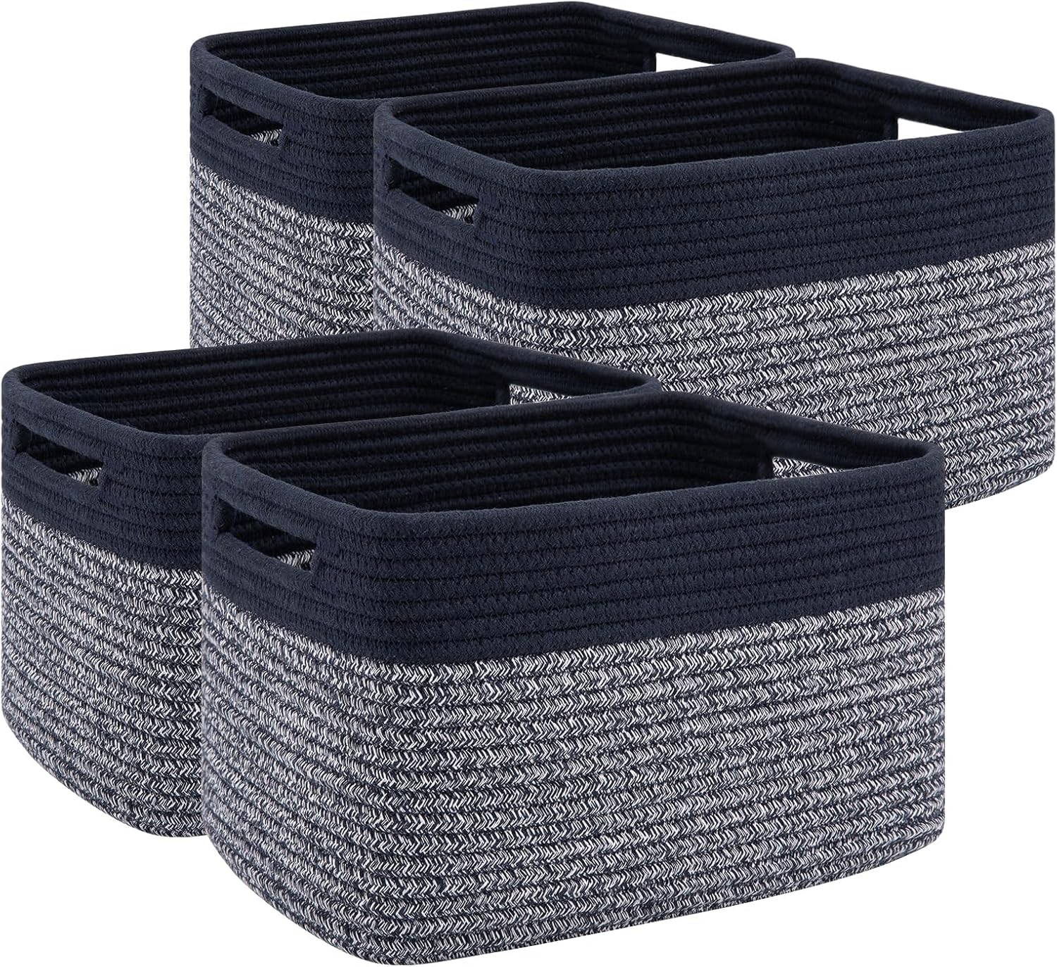 4 Pack Storage Baskets for Organizing, Woven Baskets for Shelves - Perfect for Toys, Books, Towels, and Clothes, Durable Gift Basket Bins Toy Storage, 12.7''Lx9''Wx7.8''H, Brown & White