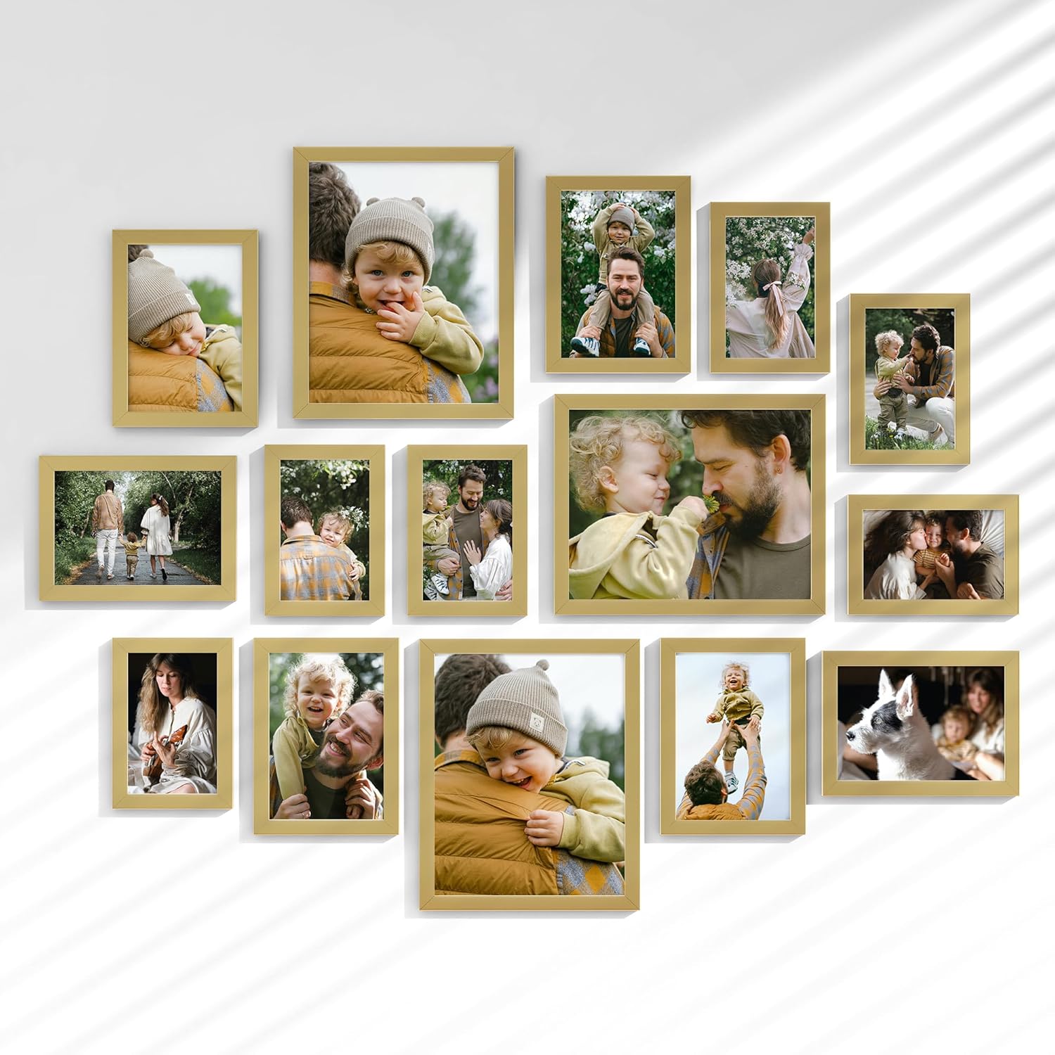 15 Pack Picture Frames Collage Wall Decor, Gallery Frame Set for Wall Mounting or Tabletop Display, Multi Sizes Including 3pcs 8x10, 6pcs 5x7, 6pcs 4x6, Oak