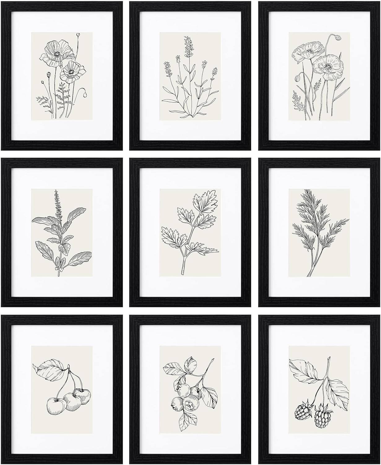 eletecpro 12x12 Picture Frames Set of 9 with Mat for 8x8 Photos or without Mat for 12x12, Square Gallery Wall Decor Collage for Picture Display, Black Frame Set for Wall Hanging