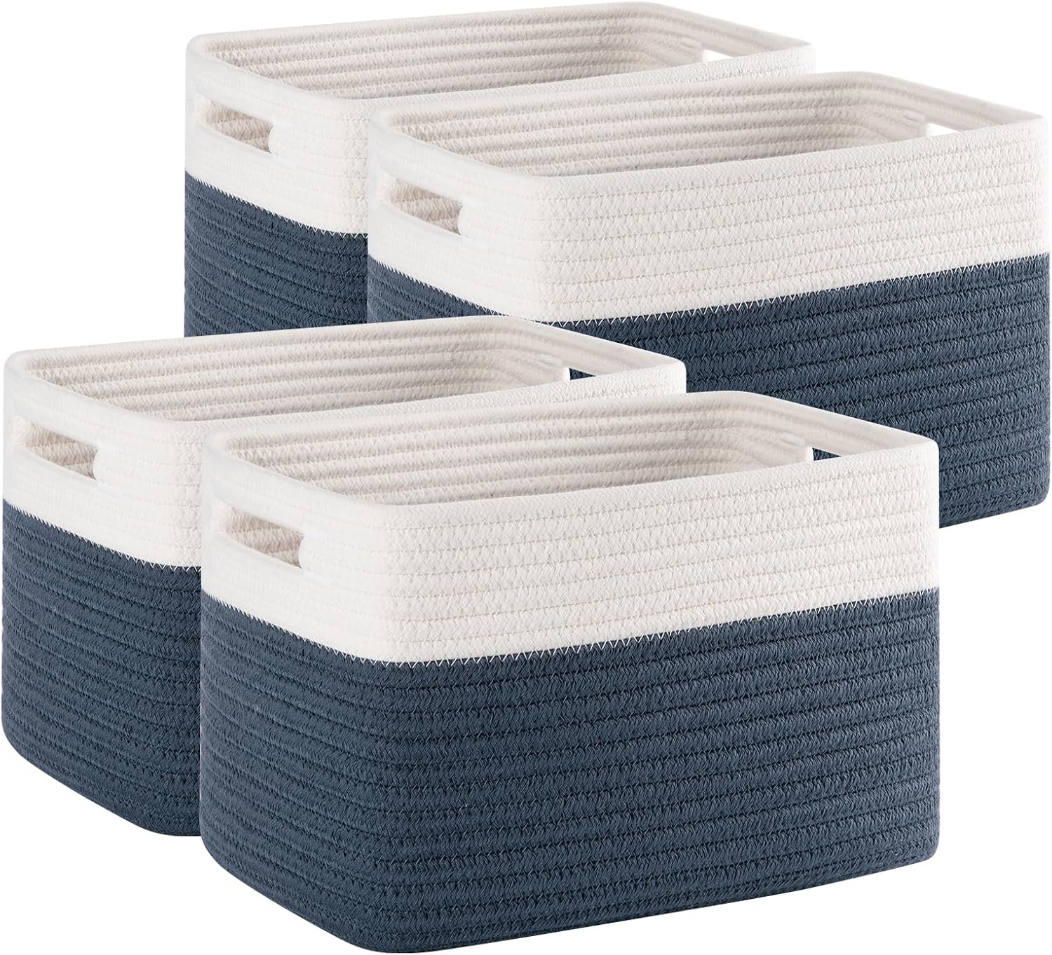 4 Pack Storage Baskets for Organizing, Woven Baskets for Shelves - Perfect for Toys, Books, Towels, and Clothes, Durable Gift Basket Bins Toy Storage, 12.7''Lx9''Wx7.8''H, Brown & White