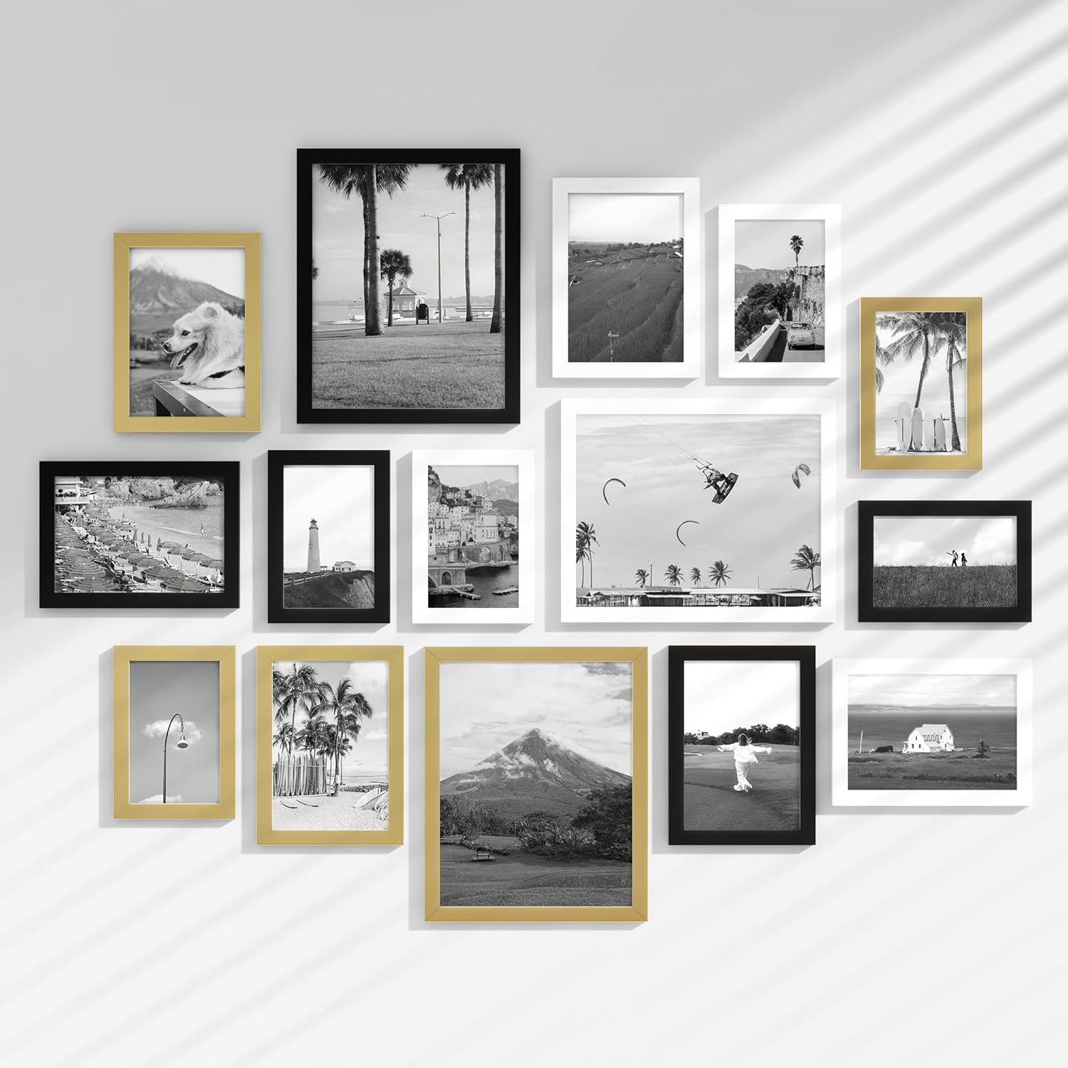15 Pack Picture Frames Collage Wall Decor, Gallery Frame Set for Wall Mounting or Tabletop Display, Multi Sizes Including 3pcs 8x10, 6pcs 5x7, 6pcs 4x6, Oak