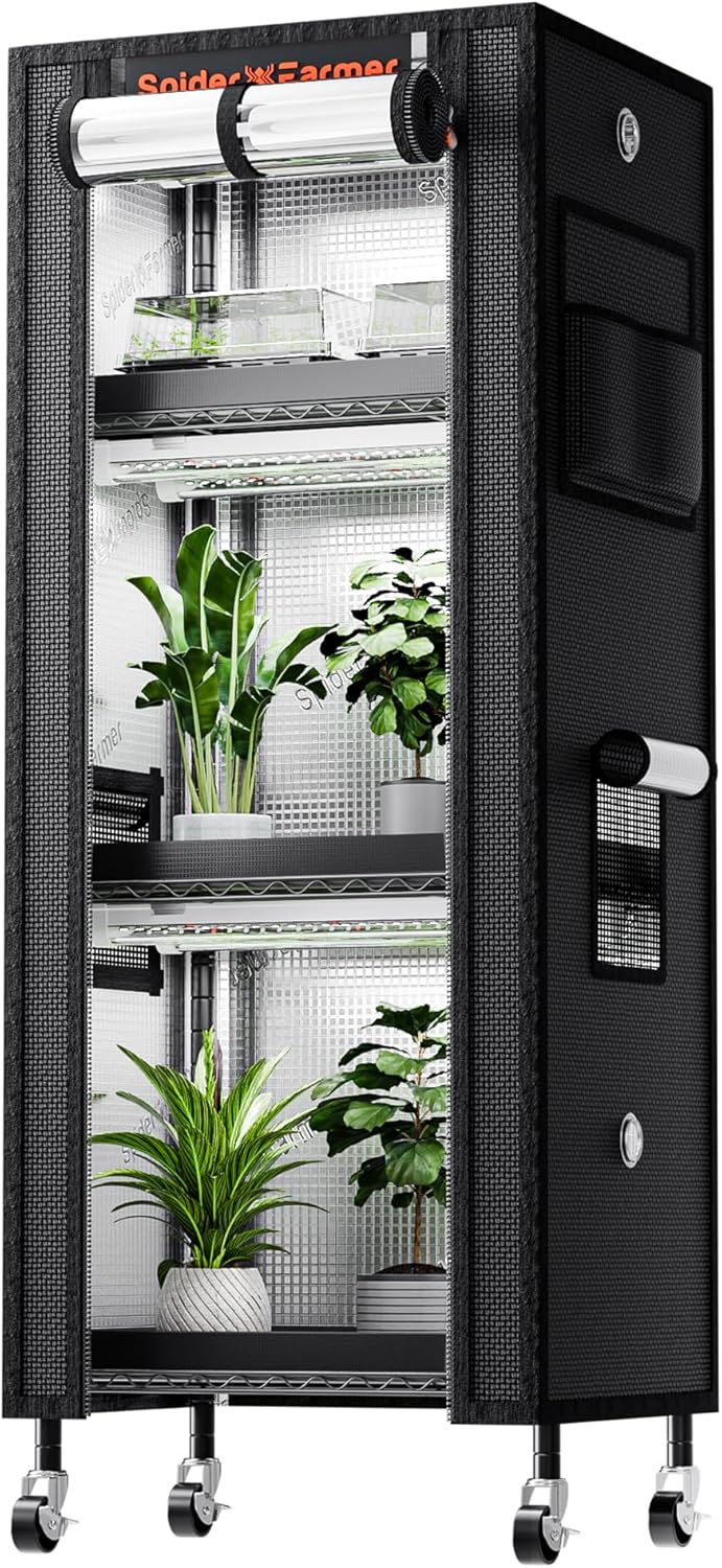 Spider Farmer 2025 Plant Stand with Grow Lights, 4-Tier Plant Shelf with 6Pcs 2ft Full Spectrum LED Lamp and Grow Tent, for Veg Seed Starting Plants Growth Greenhouse 28Lx14Dx59H (Update)