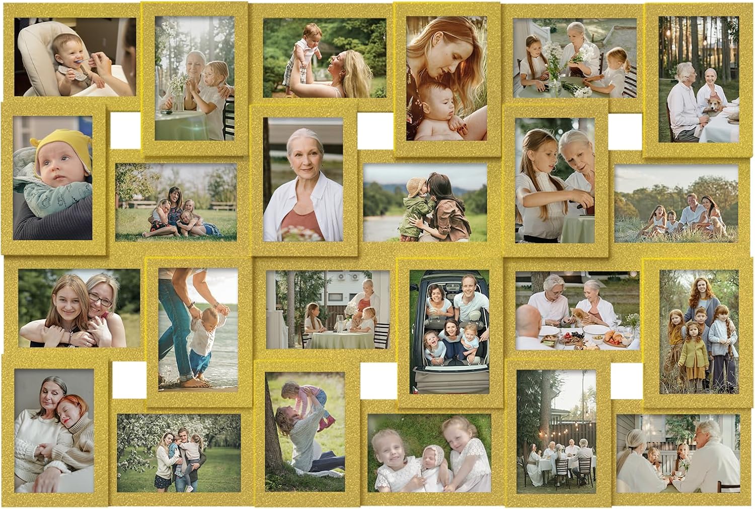 J.M.Deco Collage Picture Frames for Wall 24 Slots, Reunion Friends Family Memory Large Photo Frame Selfie Gallery Puzzle Collage Wall Hanging for 4x6 Photo | Grey
