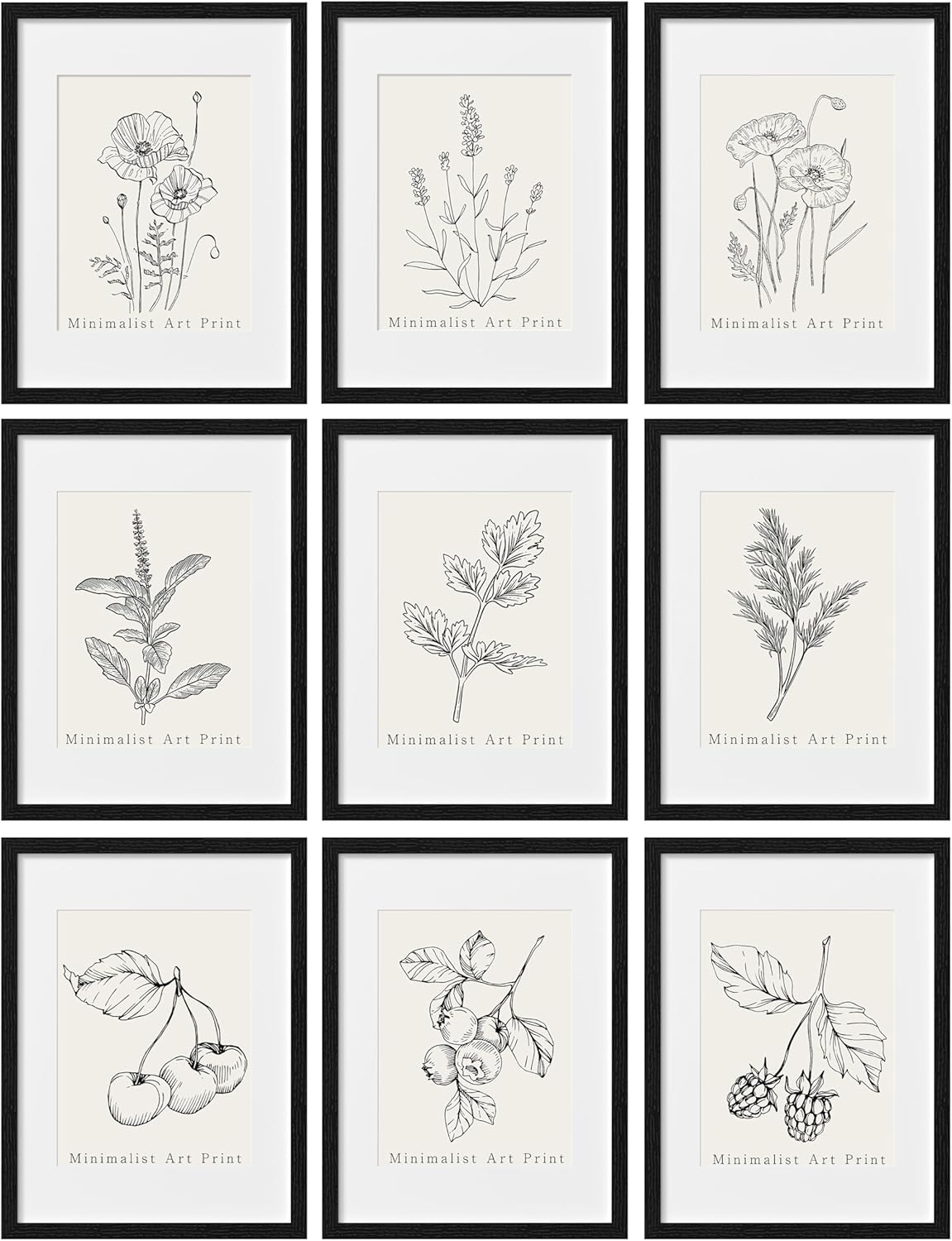 eletecpro 12x12 Picture Frames Set of 9 with Mat for 8x8 Photos or without Mat for 12x12, Square Gallery Wall Decor Collage for Picture Display, Black Frame Set for Wall Hanging