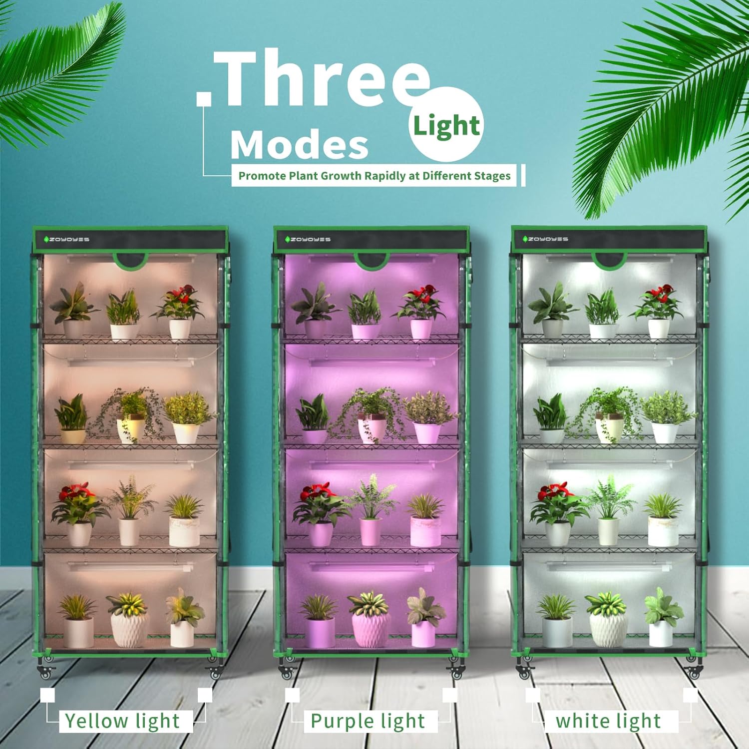 Plant Stand with Grow Light,36" LX18 WX72 H,6-Layer Plant Shelf with Cover,Indoor Greenhouse 3-Color T8 Growth Lights and Smart Socket, Thermohygrometer,for Seedling Reproduction Flowering