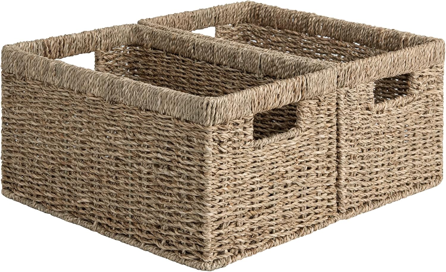 StorageWorks Wicker Basket, Baskets for Organizing, Storage Basket with Built-in Handles, Water Hyacinth Shelves (Medium 2-Pack, Natural Hyacinth)