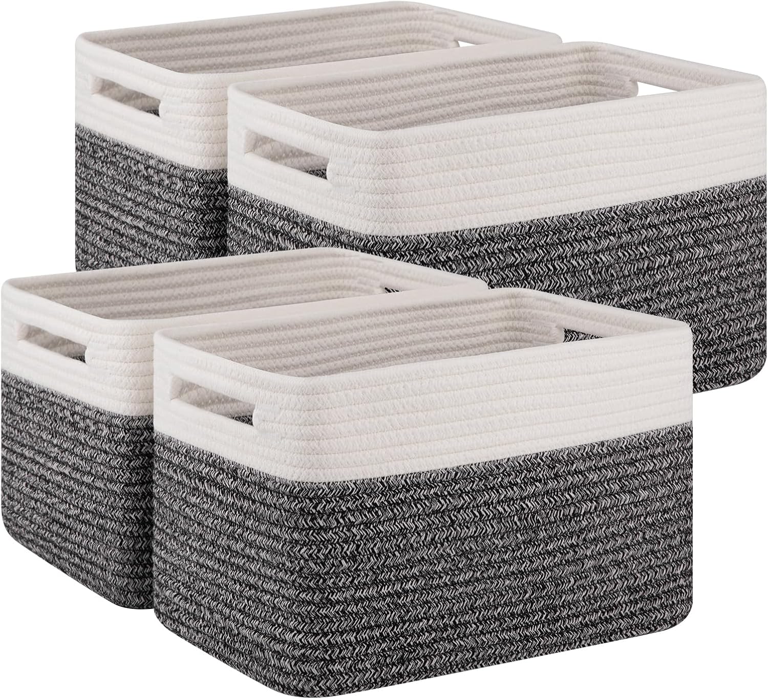 4 Pack Storage Baskets for Organizing, Woven Baskets for Shelves - Perfect for Toys, Books, Towels, and Clothes, Durable Gift Basket Bins Toy Storage, 12.7''Lx9''Wx7.8''H, Brown & White