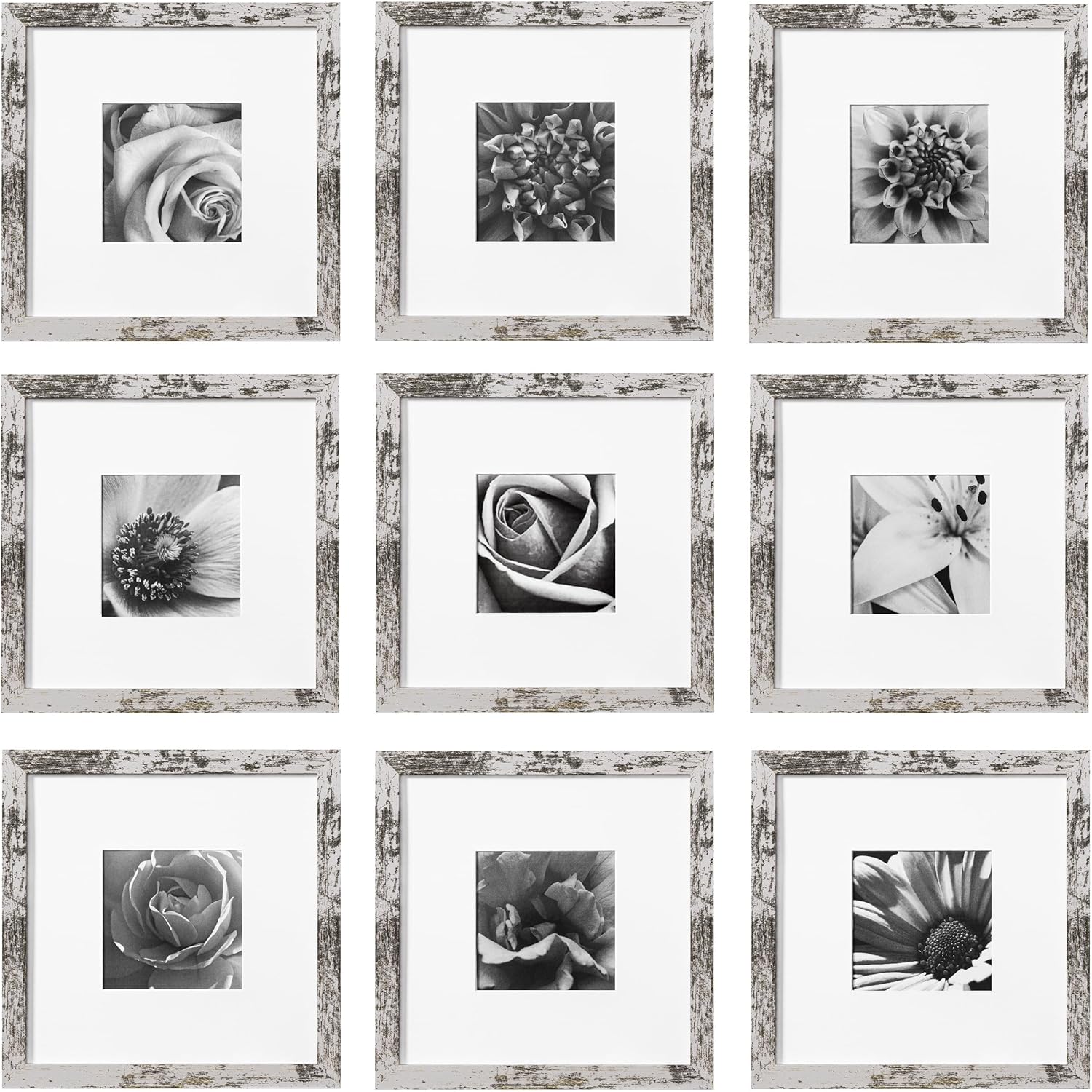 eletecpro 12x12 Picture Frames Set of 9 with Mat for 8x8 Photos or without Mat for 12x12, Square Gallery Wall Decor Collage for Picture Display, Black Frame Set for Wall Hanging