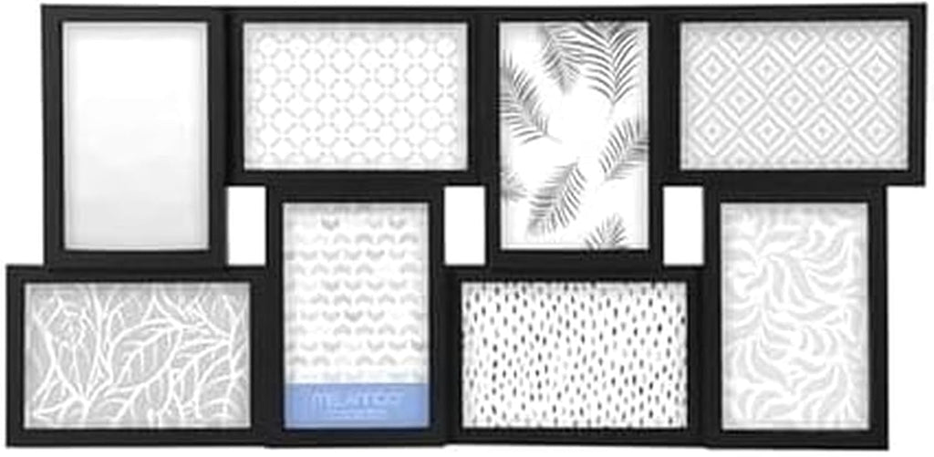 Melannco 18 x 18 Inch 9 Opening Photo Collage Frame, Displays Four 4x6 and Five 6x4 Inch Photos, Black