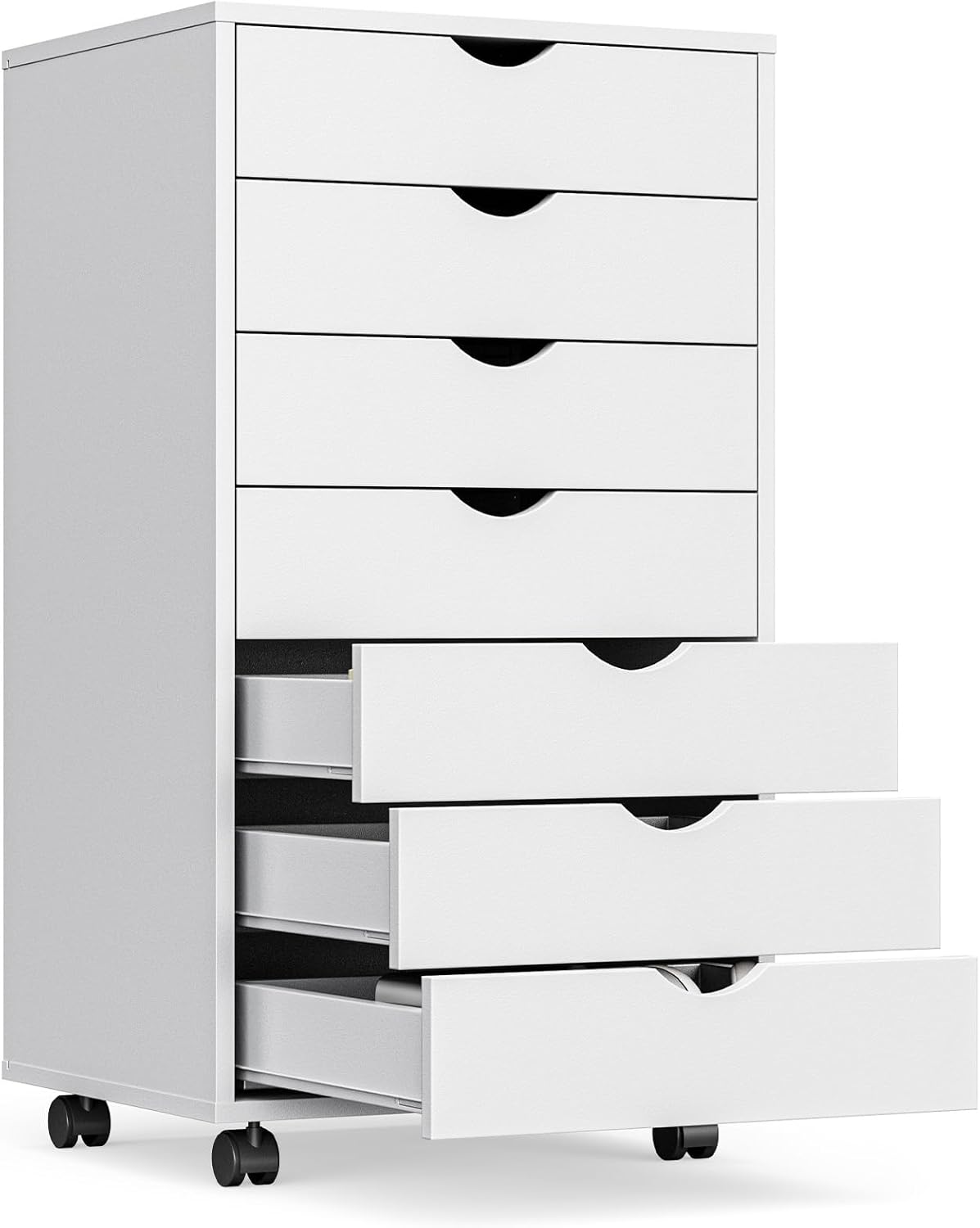 OLIXIS 7 Drawer Mobile File Cabinet Under Desk Storage Organization with Wheels Vertical Filing Chest Rolling Wood Small Desk Printer Stand for Home Office, 15.75"D x 18.74"W x 34.25"H, Black