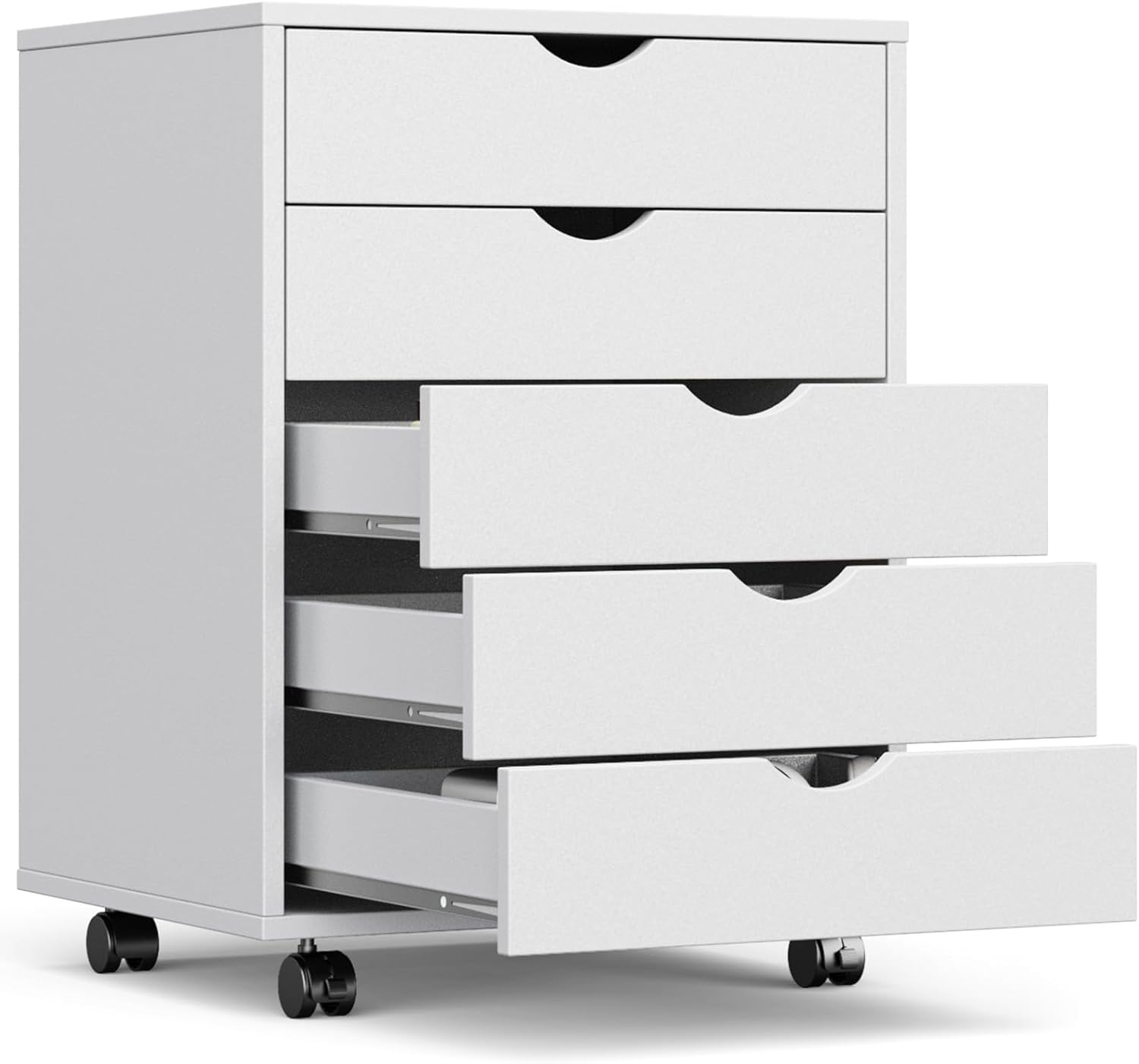 OLIXIS 7 Drawer Mobile File Cabinet Under Desk Storage Organization with Wheels Vertical Filing Chest Rolling Wood Small Desk Printer Stand for Home Office, 15.75"D x 18.74"W x 34.25"H, Black