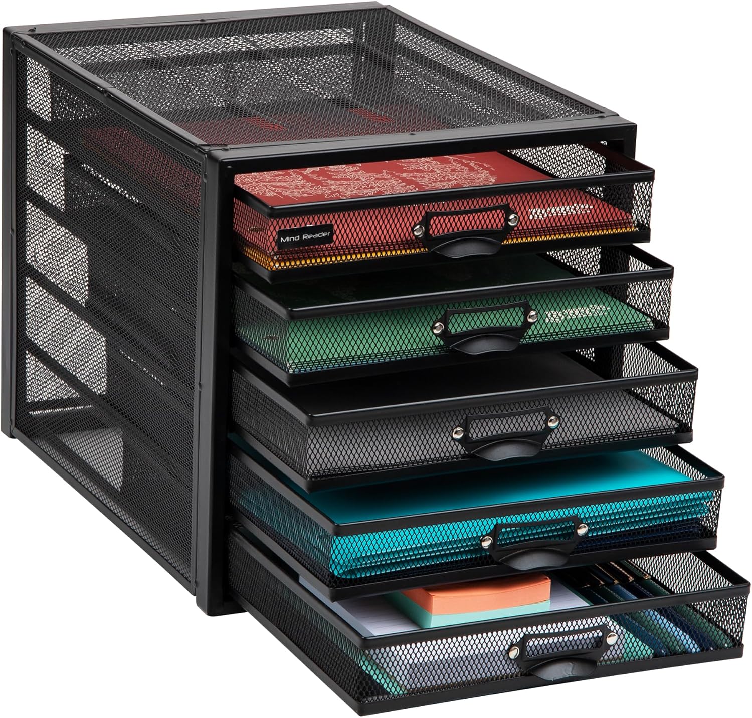 Mind Reader 10-Drawer Desk Organizer for Office Supplies, Crafts, Mail Sorting & More, Metal Mesh, 10.75"L x 14"W x 21.25"H, Black