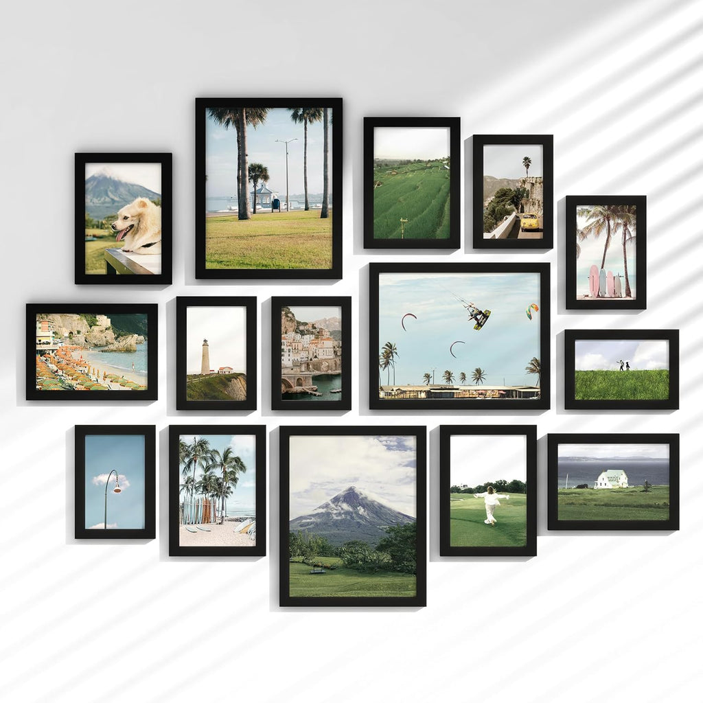 15 Pack Picture Frames Collage Wall Decor, Gallery Frame Set for Wall Mounting or Tabletop Display, Multi Sizes Including 3pcs 8x10, 6pcs 5x7, 6pcs 4x6, Oak