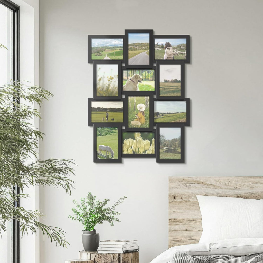 4x6 Picture Frame Collage, 12-Pack Picture Frames Collage Wall Decor, Set with Glass Front, Assembly Required, Black