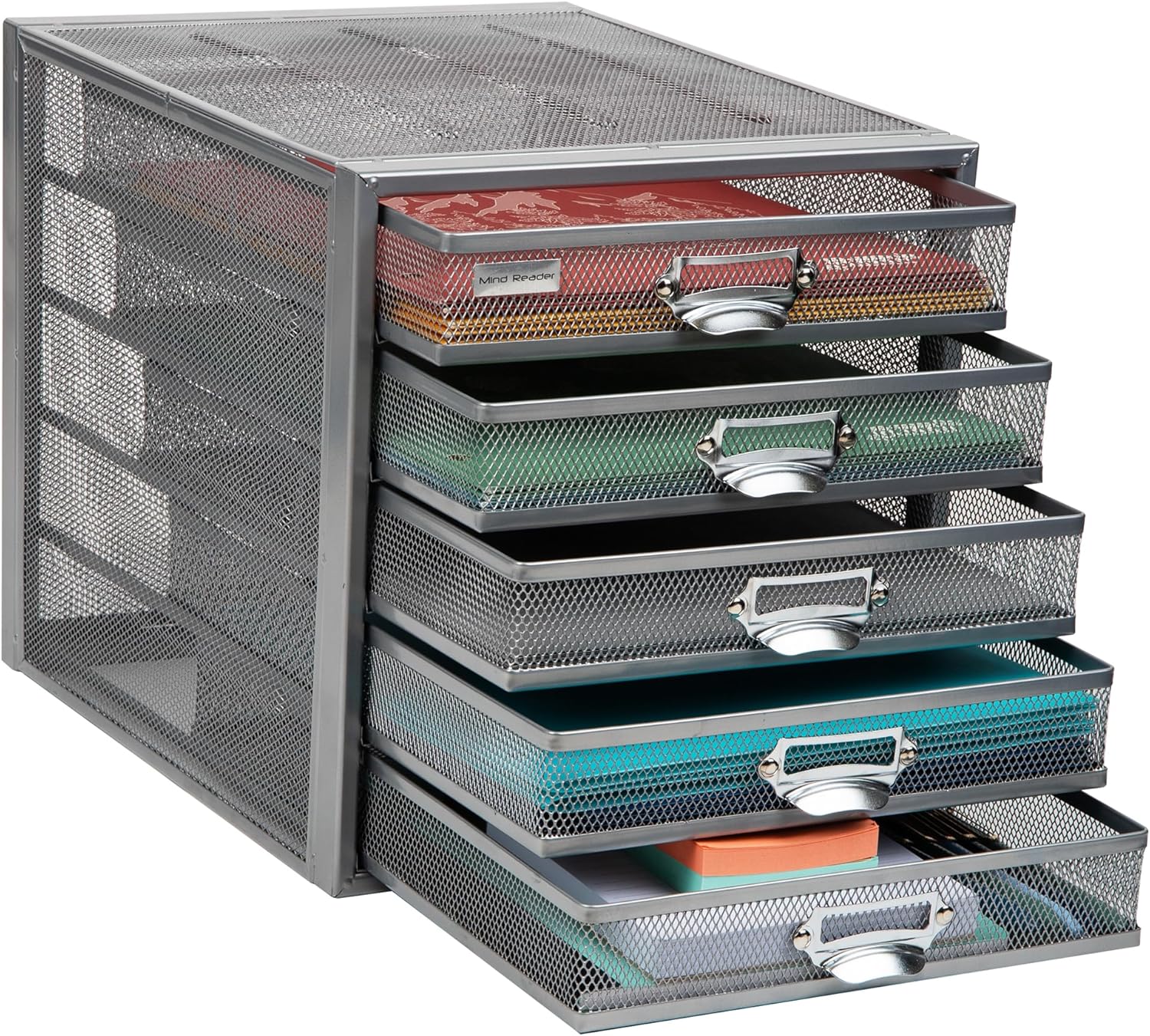 Mind Reader 10-Drawer Desk Organizer for Office Supplies, Crafts, Mail Sorting & More, Metal Mesh, 10.75"L x 14"W x 21.25"H, Black