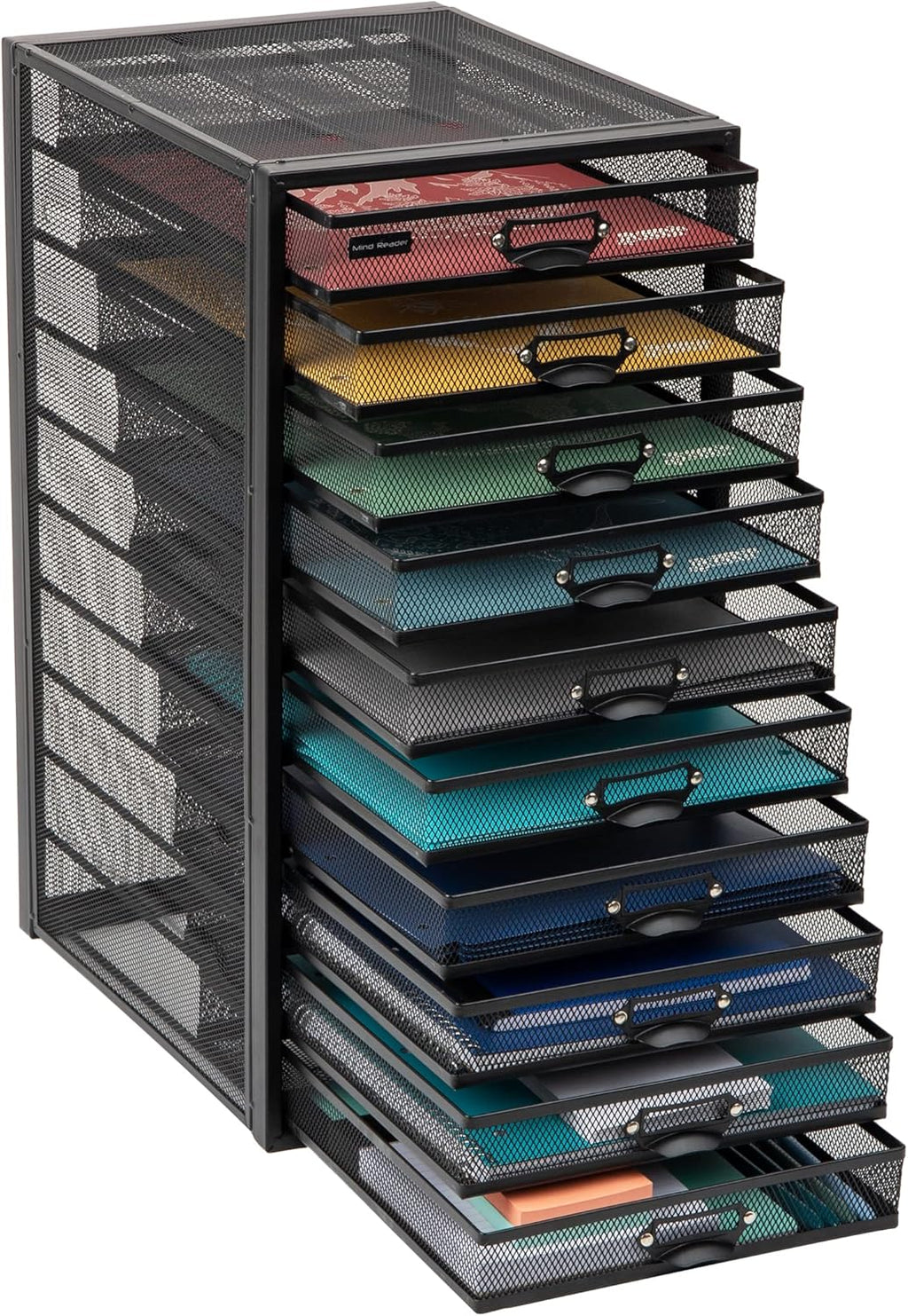 Mind Reader 10-Drawer Desk Organizer for Office Supplies, Crafts, Mail Sorting & More, Metal Mesh, 10.75"L x 14"W x 21.25"H, Black