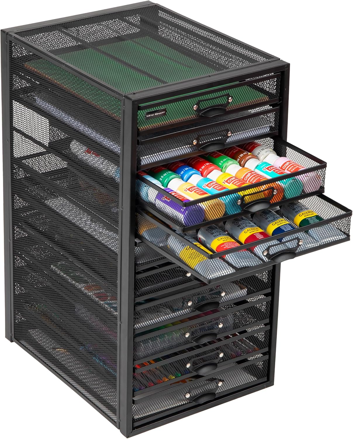Mind Reader 10-Drawer Desk Organizer for Office Supplies, Crafts, Mail Sorting & More, Metal Mesh, 10.75"L x 14"W x 21.25"H, Black