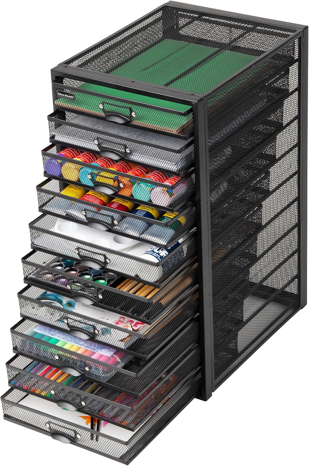 Mind Reader 10-Drawer Desk Organizer for Office Supplies, Crafts, Mail Sorting & More, Metal Mesh, 10.75"L x 14"W x 21.25"H, Black